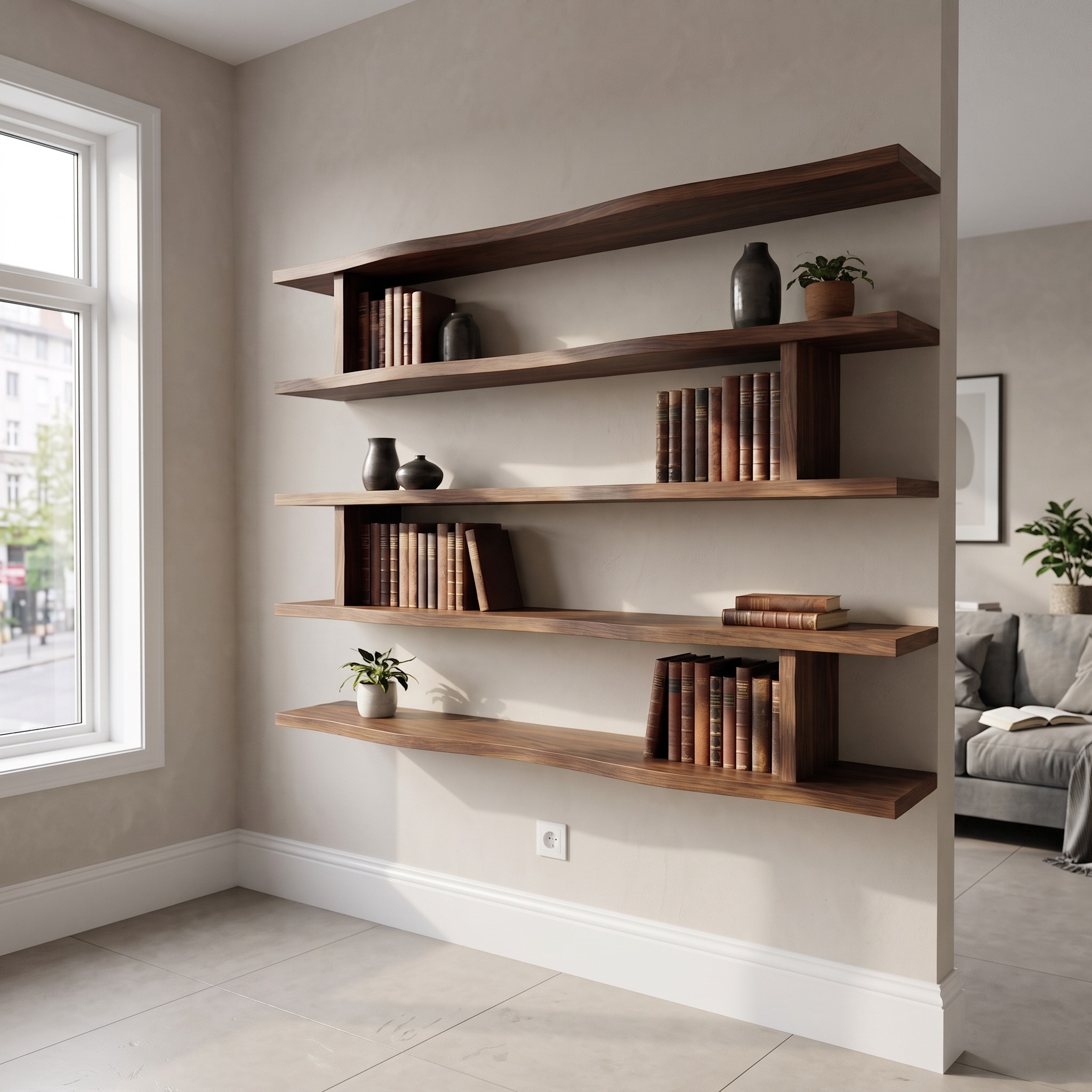 Modern Minimalist Wall Mounted Book Shelves Wood Floating Display System