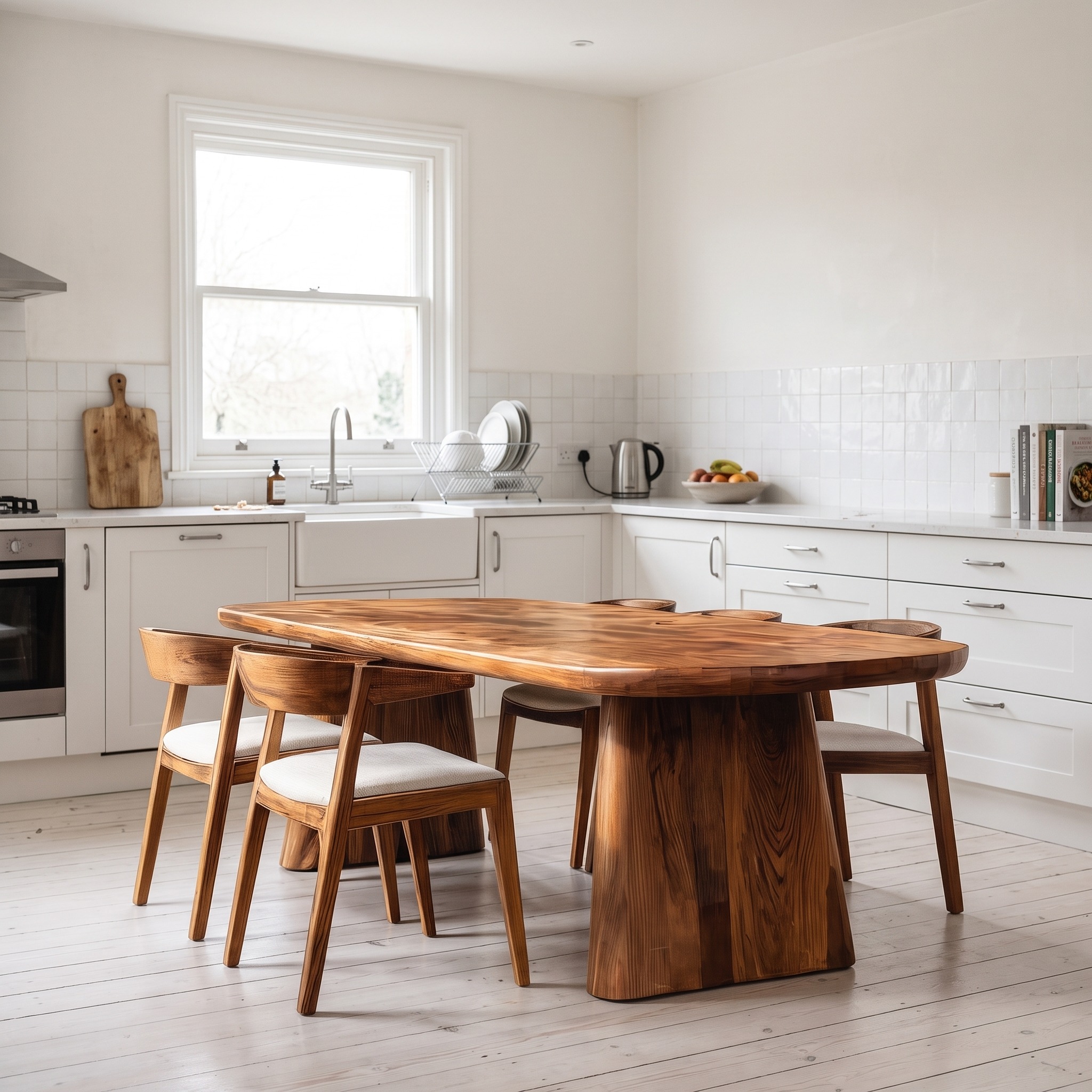 Modern Minimalist Wooden Dining Table, Sculptural Handcrafted Dining Room Kitchen Table, Model