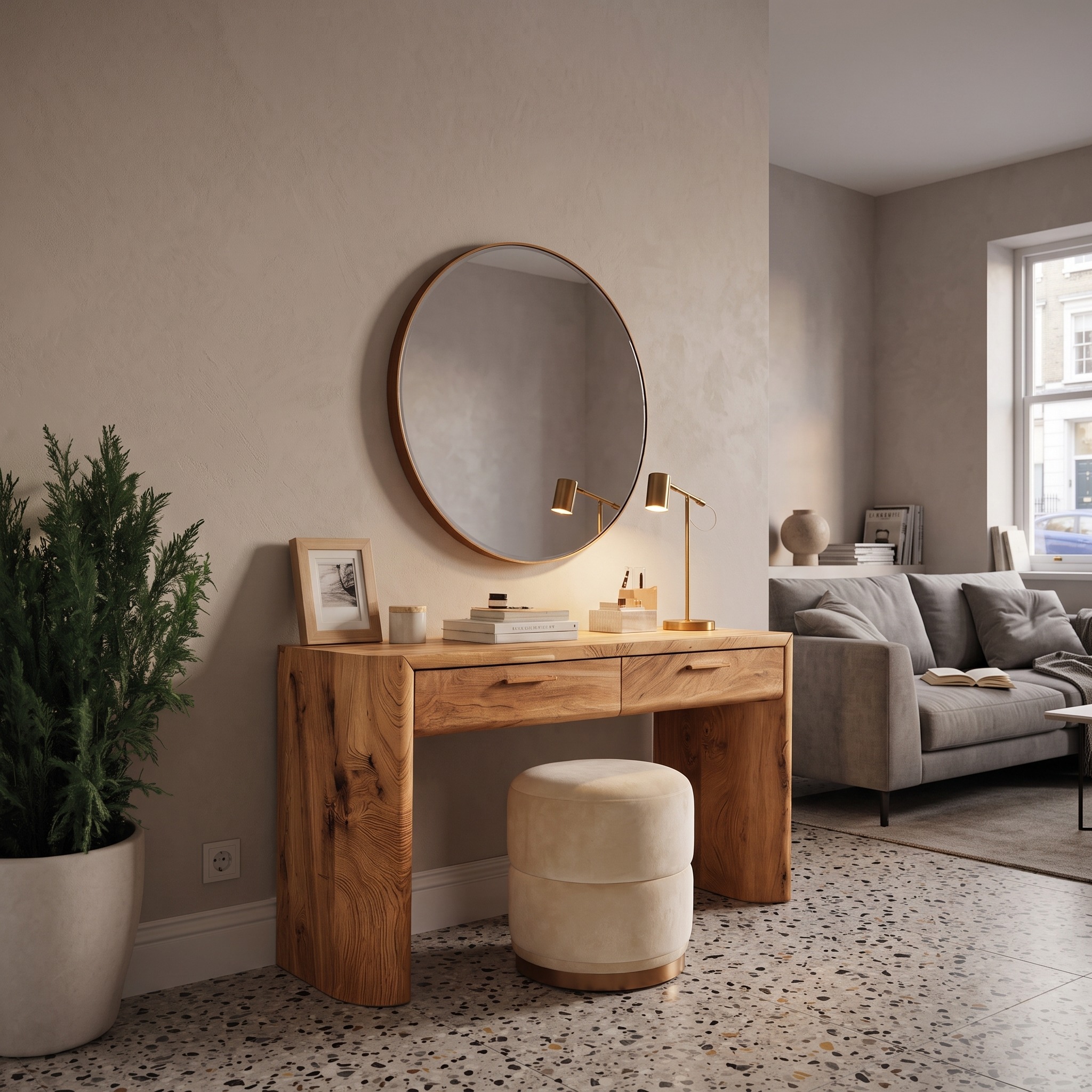 Modern Minimalist Wooden Vanity Table with Drawers, Elegant Makeup Dresser Console Desk for Bedroom, Model