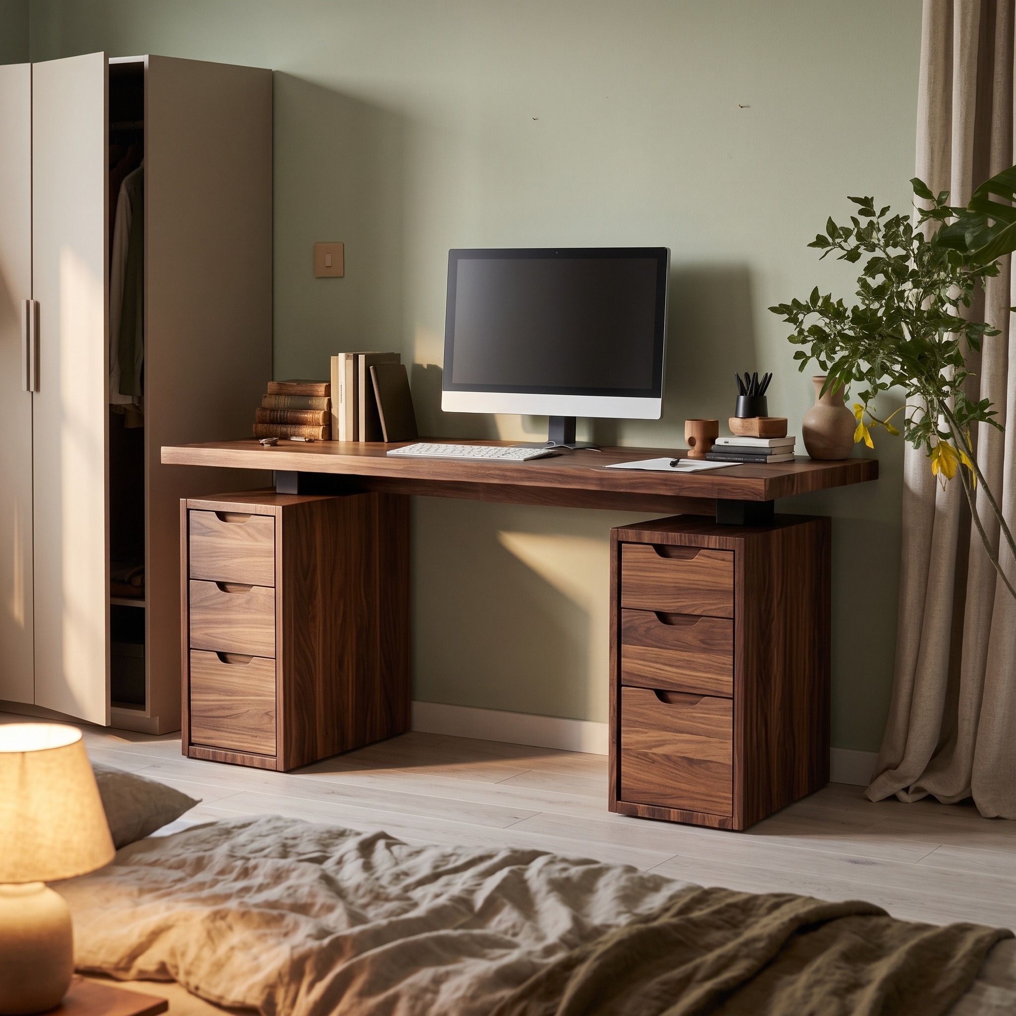 Modern Minimalist Work Desk, Solid Wood Computer Writing Table for Home Office, Sleek Laptop Study Desk for Studio