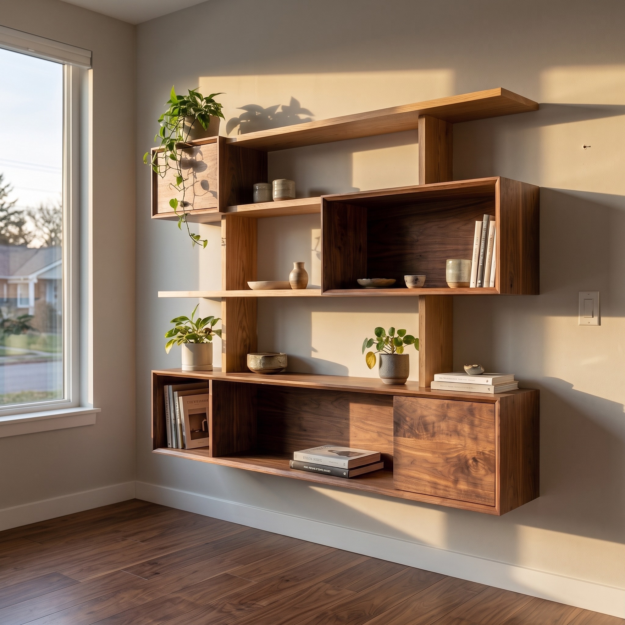 Modern Modular Wall Shelf Solid Wood Asymmetrical Storage Display