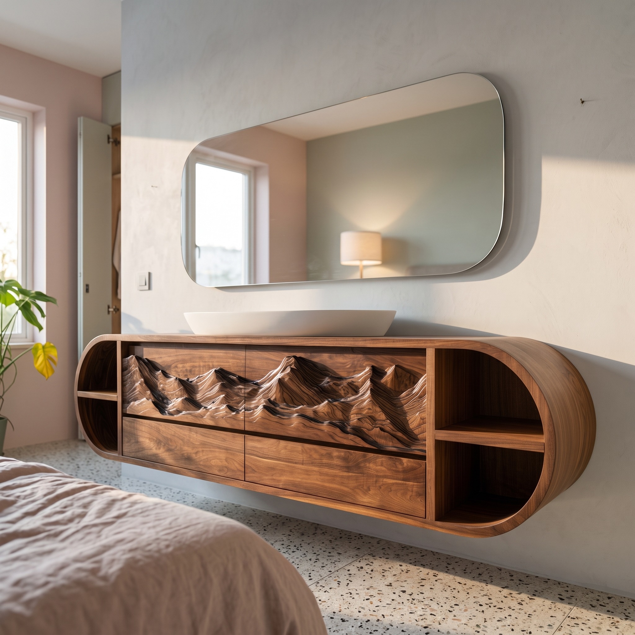 Modern Mountain Carved Floating Bathroom Vanity for Luxury Bathroom