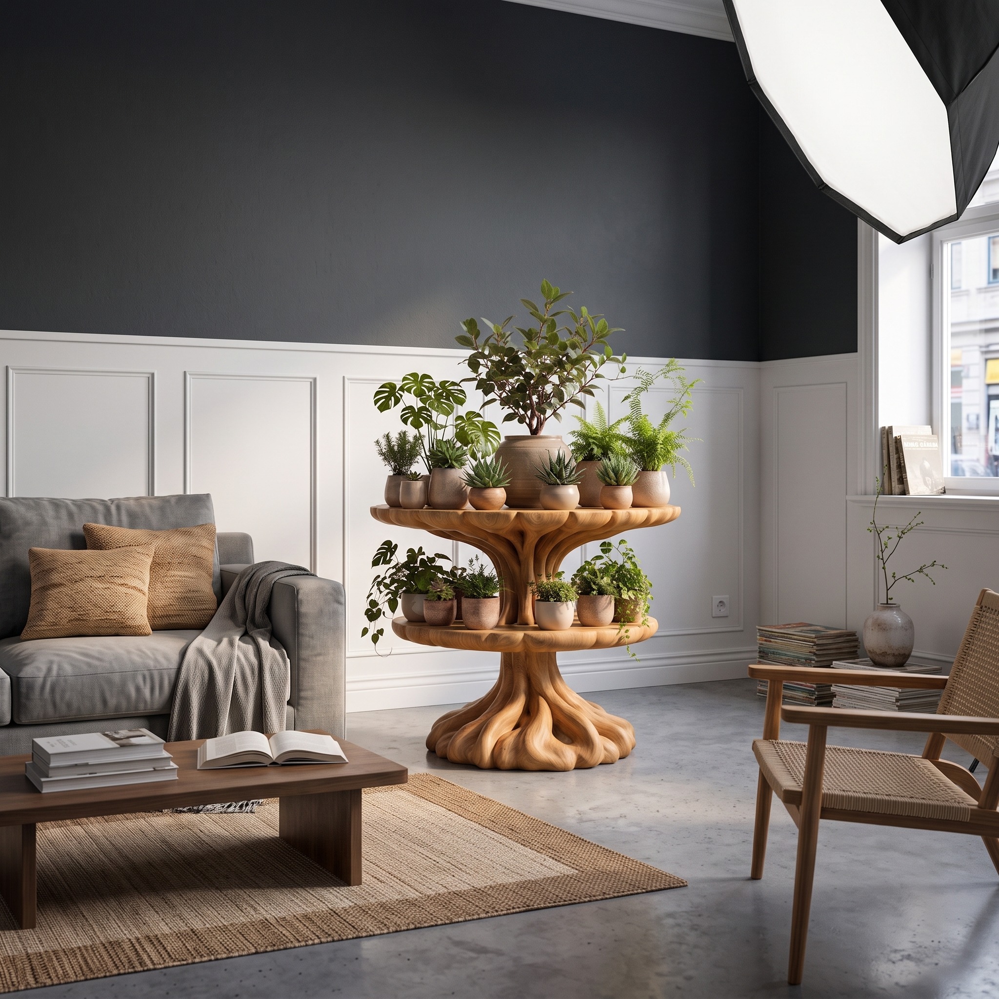 Modern Multi Tier Plant Stand with Architectural Curved Design for Office and Living Room