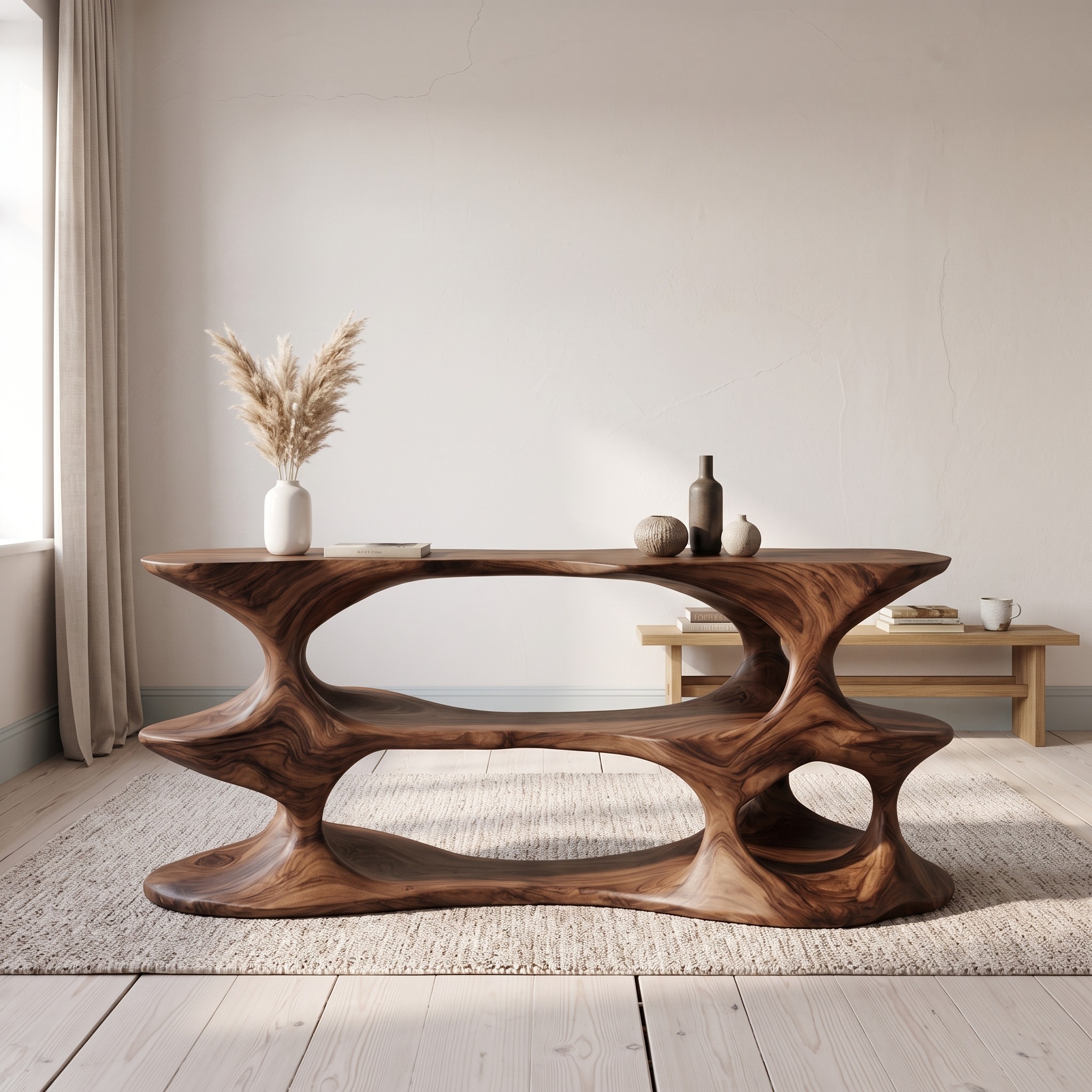 Modern Natural Wood Console Table for Living Room Decor