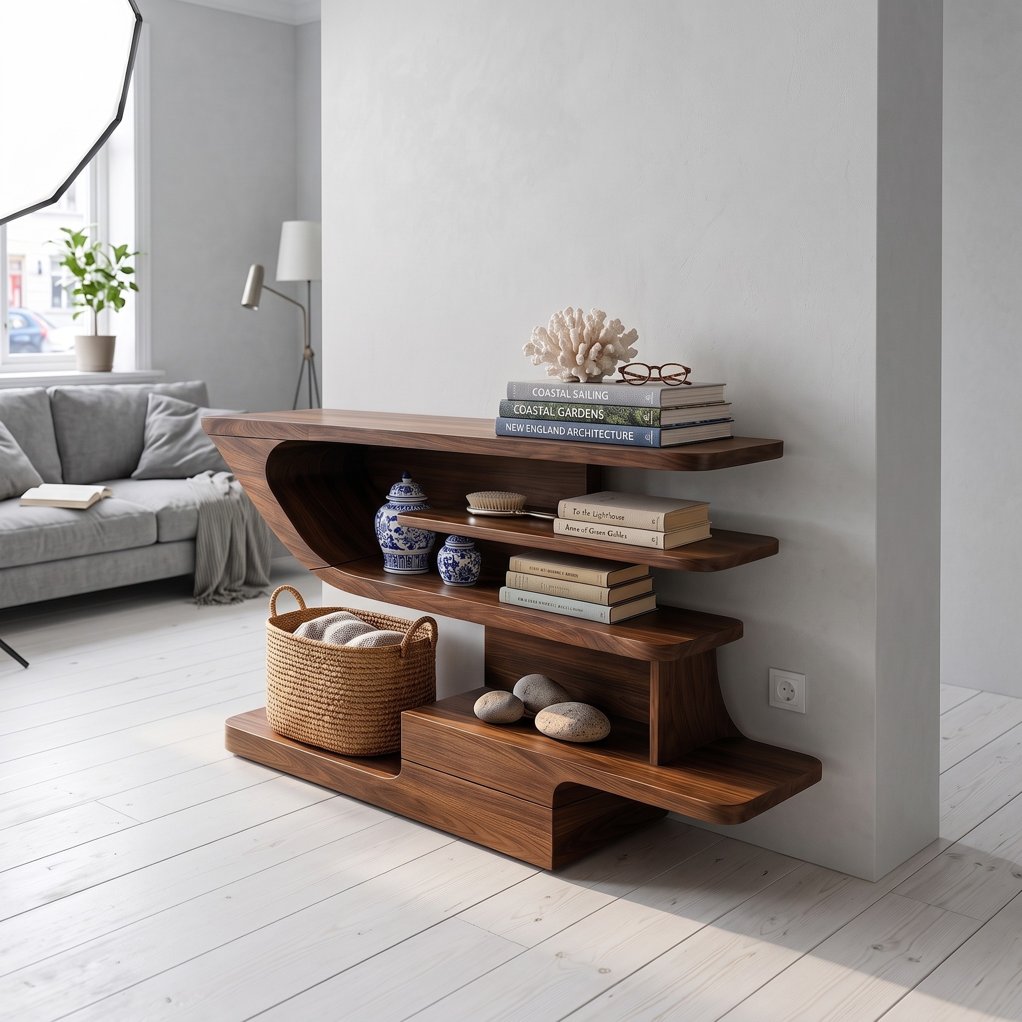 Modern Open Shelf Console Table Luxury Living Room