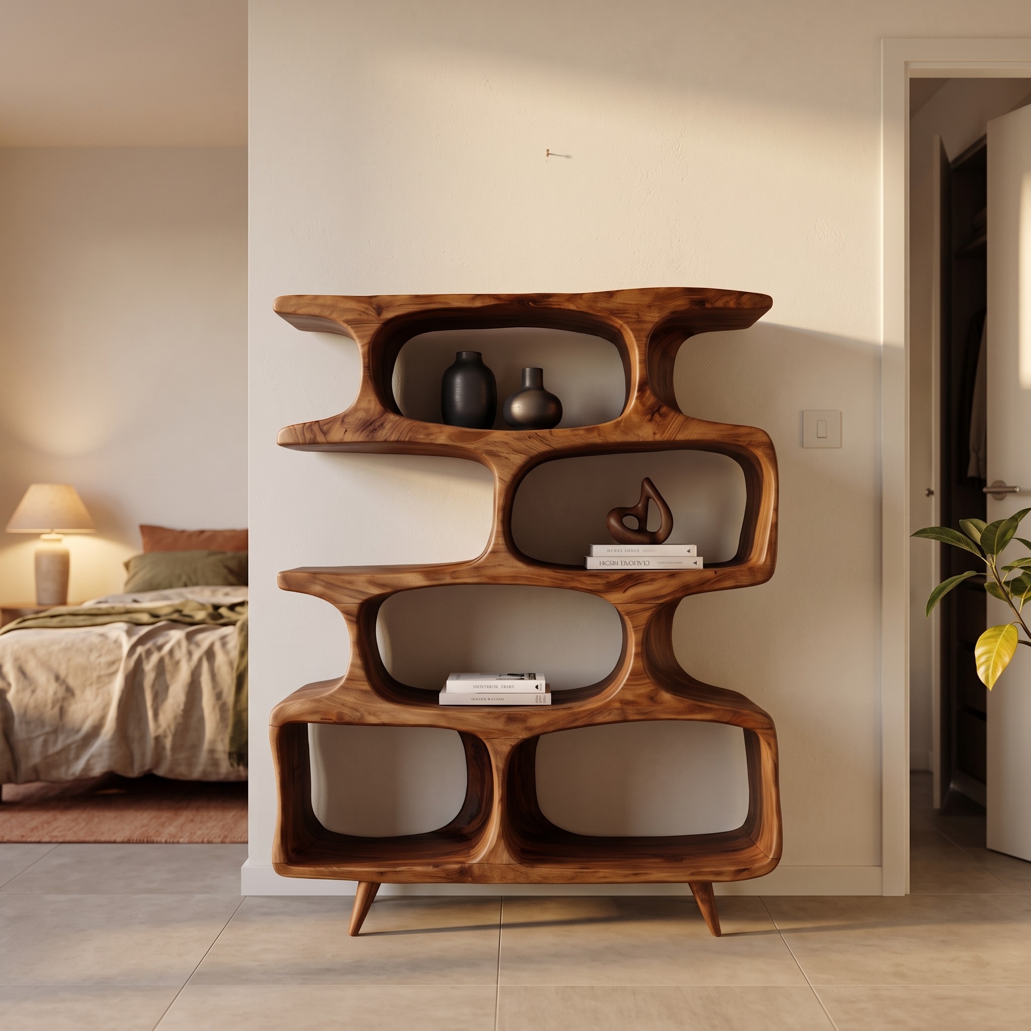Modern Open Wooden Bookshelf for Beach House