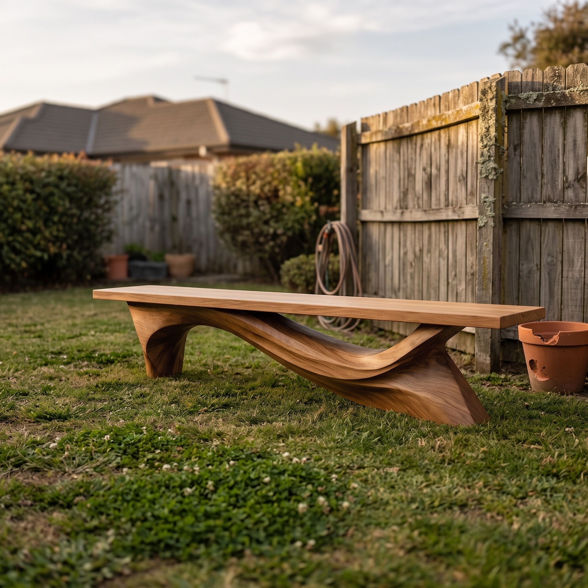 Modern Organic Bench, Solid Wood Asymmetrical Wave Entryway Seating, Handcrafted Bedroom Accent Bench