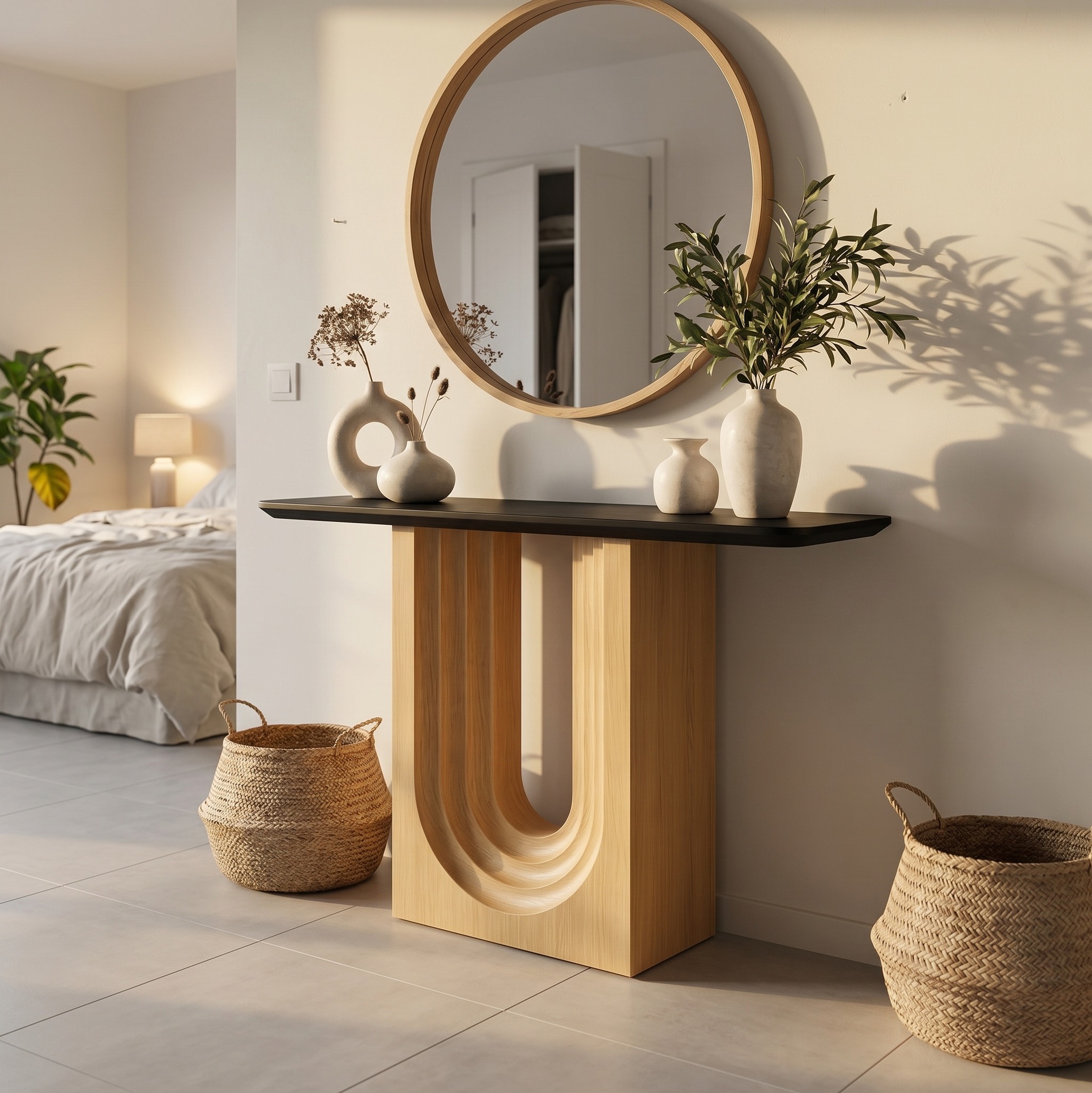 Modern Organic Console Table, Natural Edge Solid Wood Foyer Table for Entryway, Hallway, and Living Room