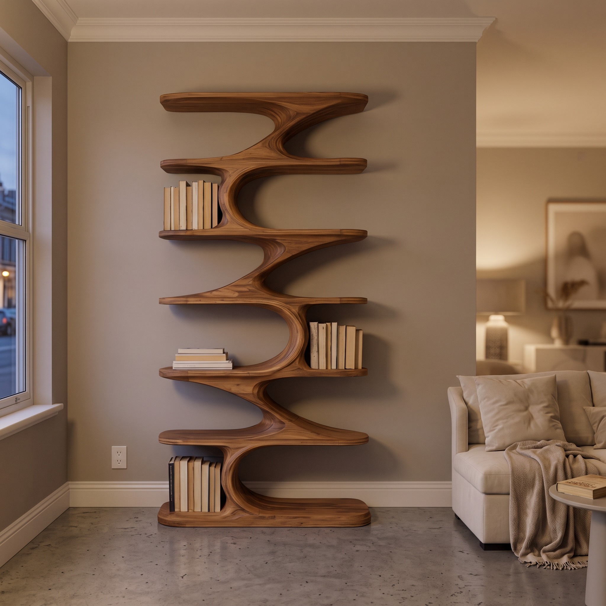 Modern Organic Curved Bookshelf for Living Room
