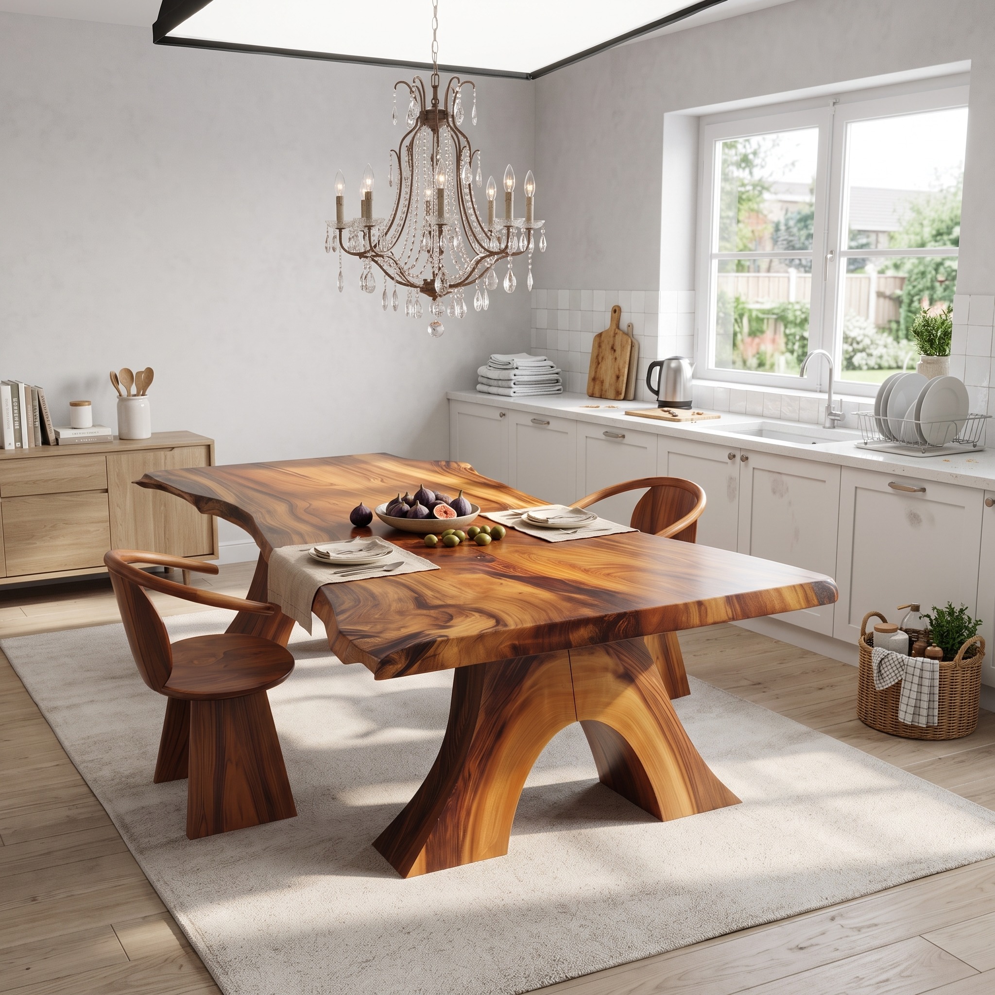 Modern Organic Live Edge Solid Wood Dining Table, Natural Slab Wooden Kitchen Dining Table for Open Living Space