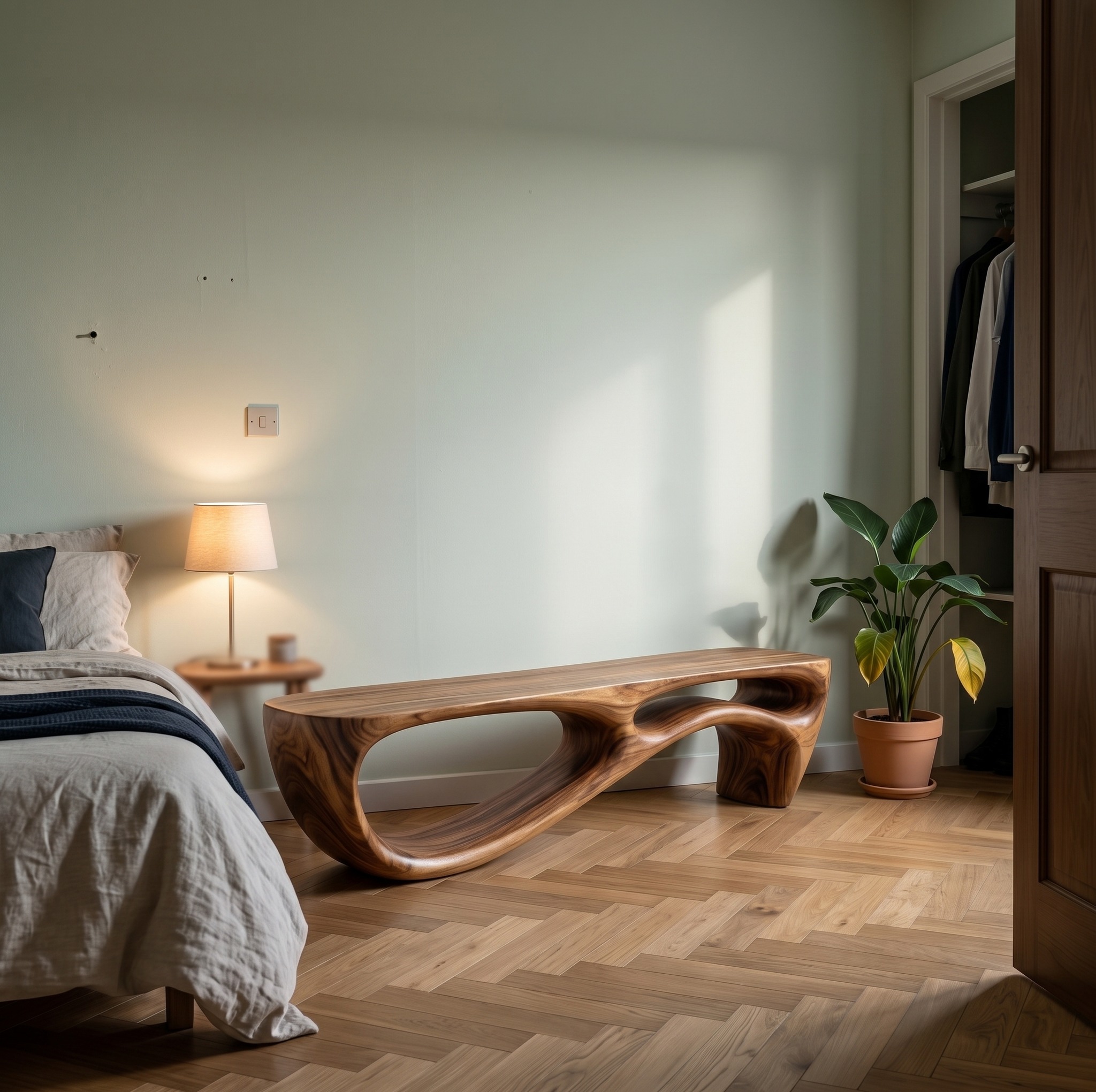Modern Organic Natural Wood Bench, Live Edge Timber Entryway Seating, Contemporary Hallway Accent Furniture