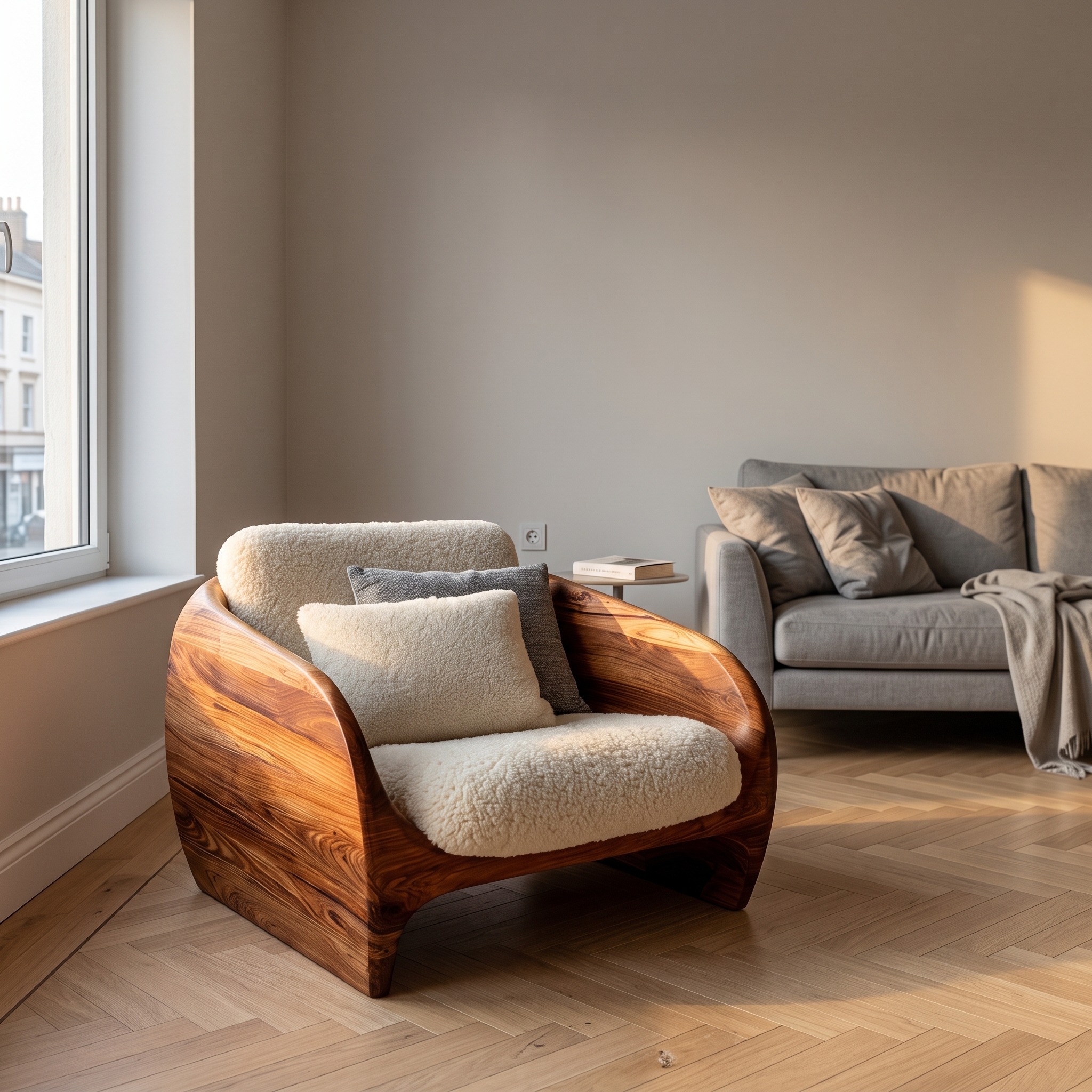 Modern Organic Natural Wood Chair, Ergonomic Handcrafted Solid Wood Accent Lounge Chair for Cozy Living Room, Model