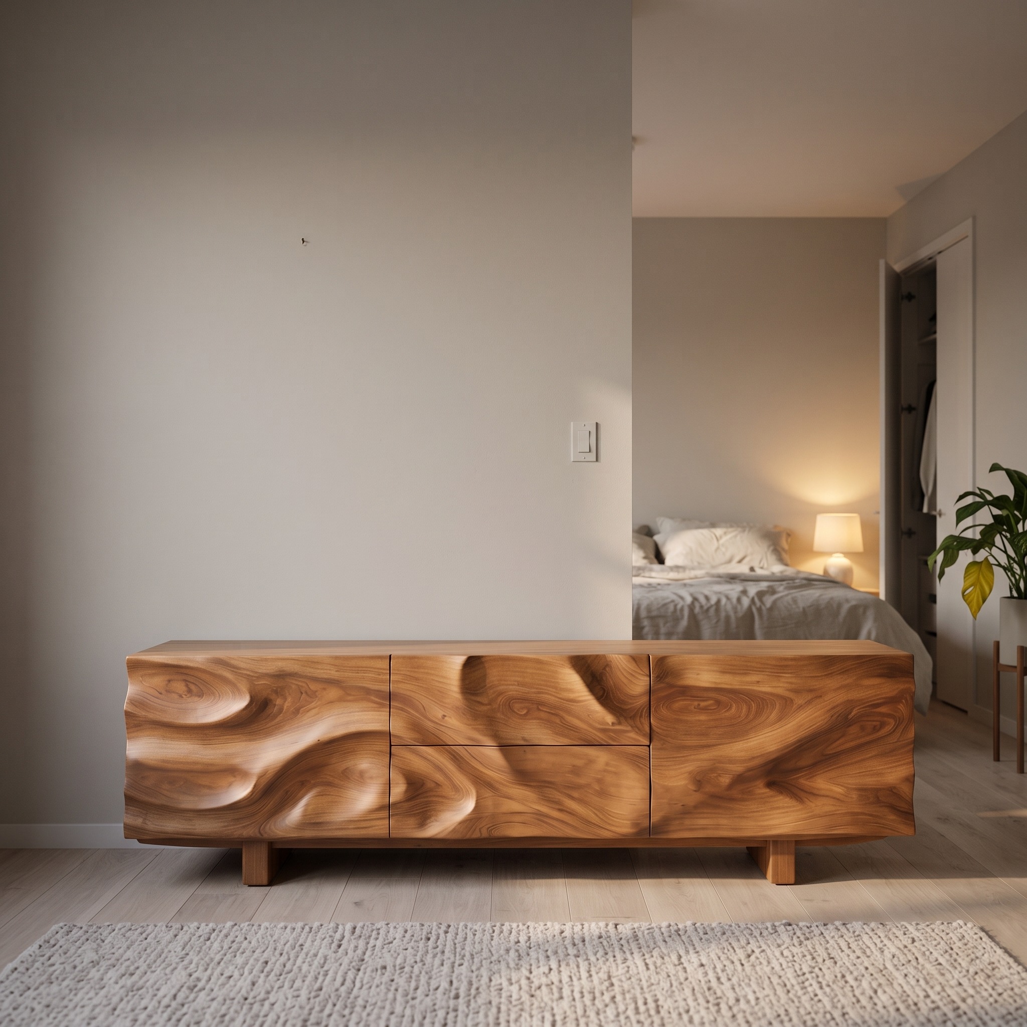 Modern Organic Sideboard Storage Cabinet, Handcrafted Solid Wood Credenza & Buffet for Living Room, Model