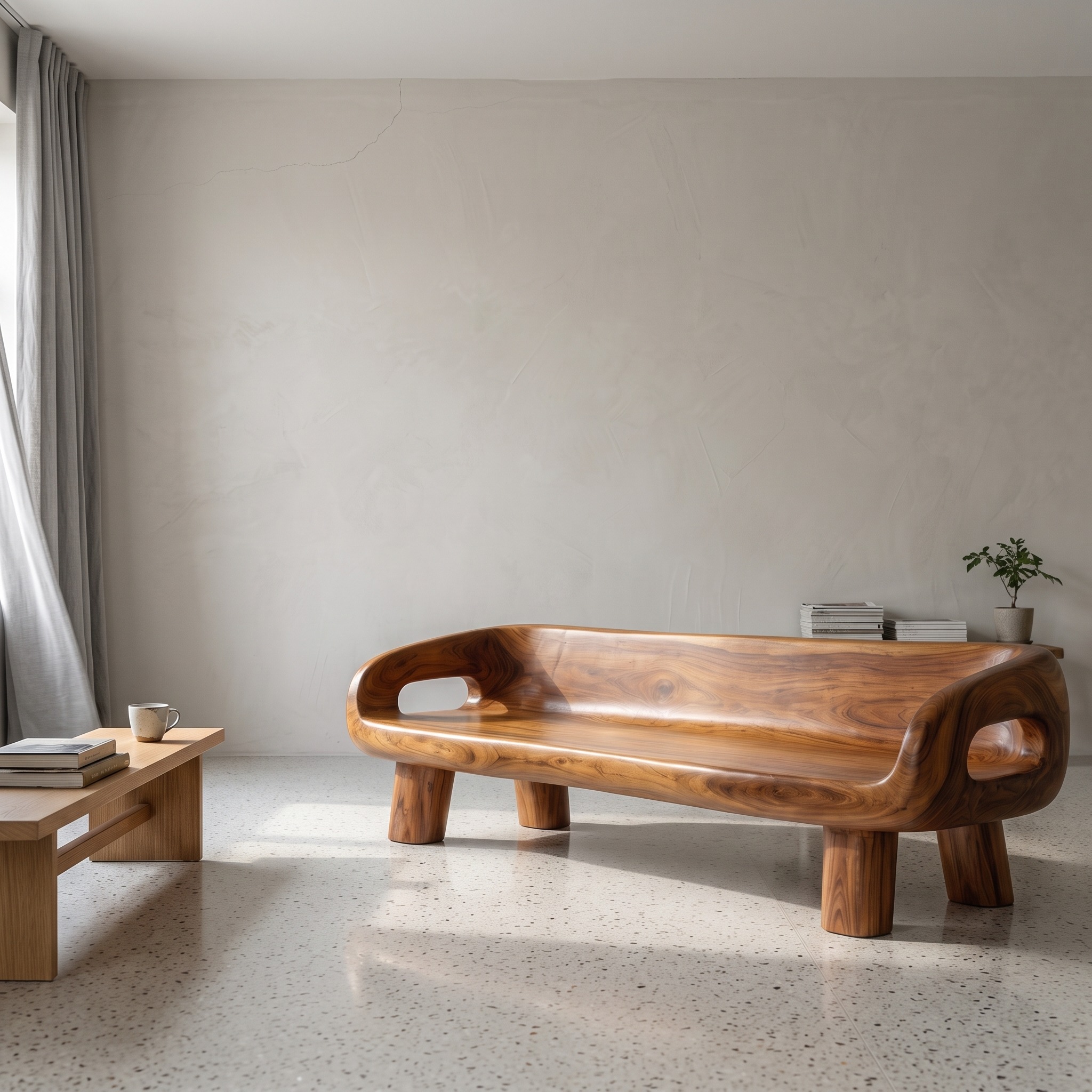 Modern Organic Sofa Frame, Curved Solid Wood Couch Frame & Daybed for Elegant Living Room