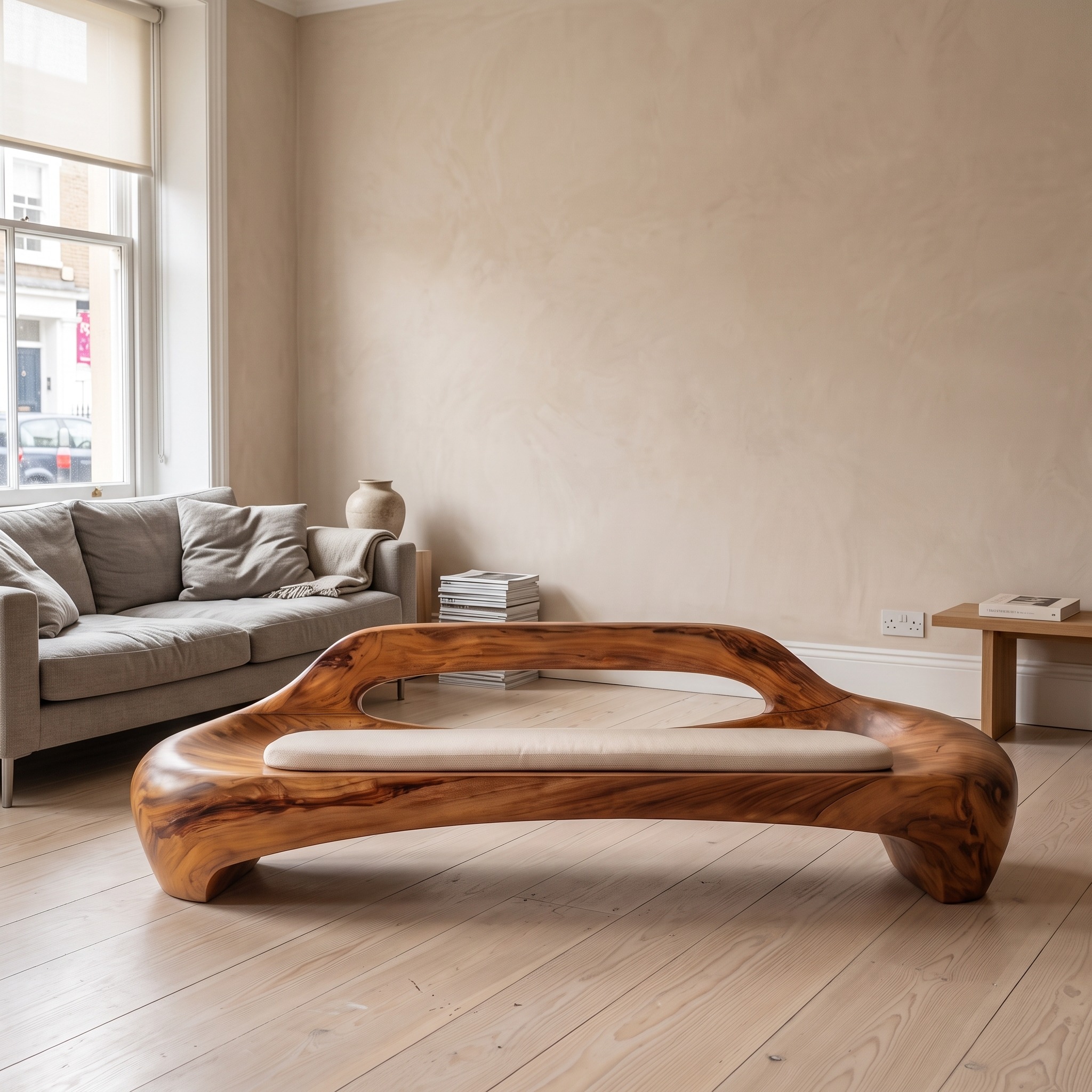 Modern Organic Sofa Frame, Low Profile Solid Wood Couch Frame for Minimalist Living Room
