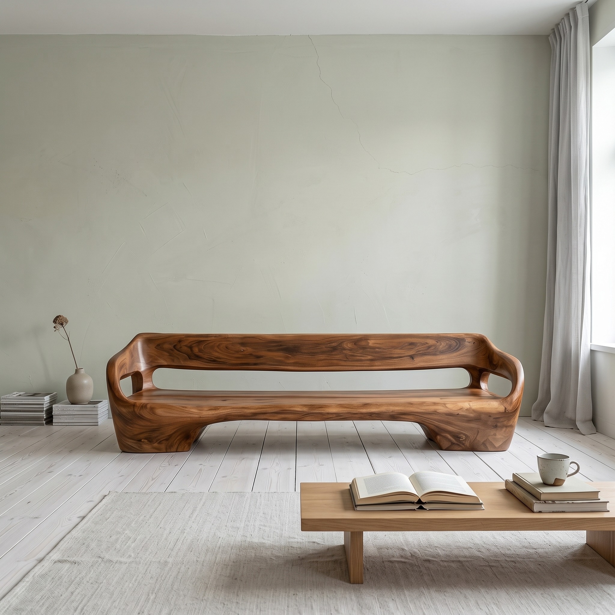 Modern Organic Sofa Frame, Sculptural Solid Wood Daybed & Couch Frame for Living Room