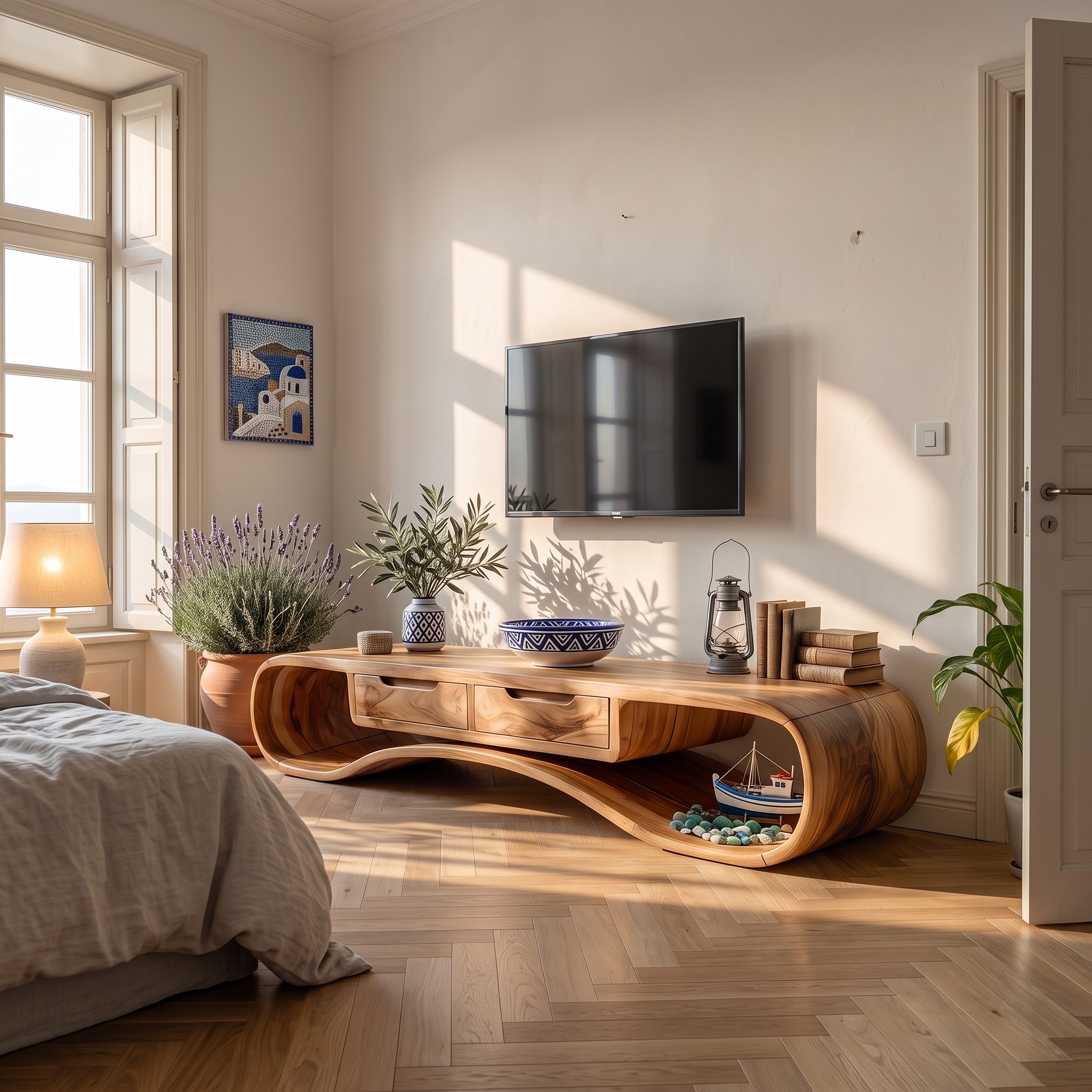 Modern Organic TV Cabinet, Solid Wood Media Console & Low Profile Entertainment Stand