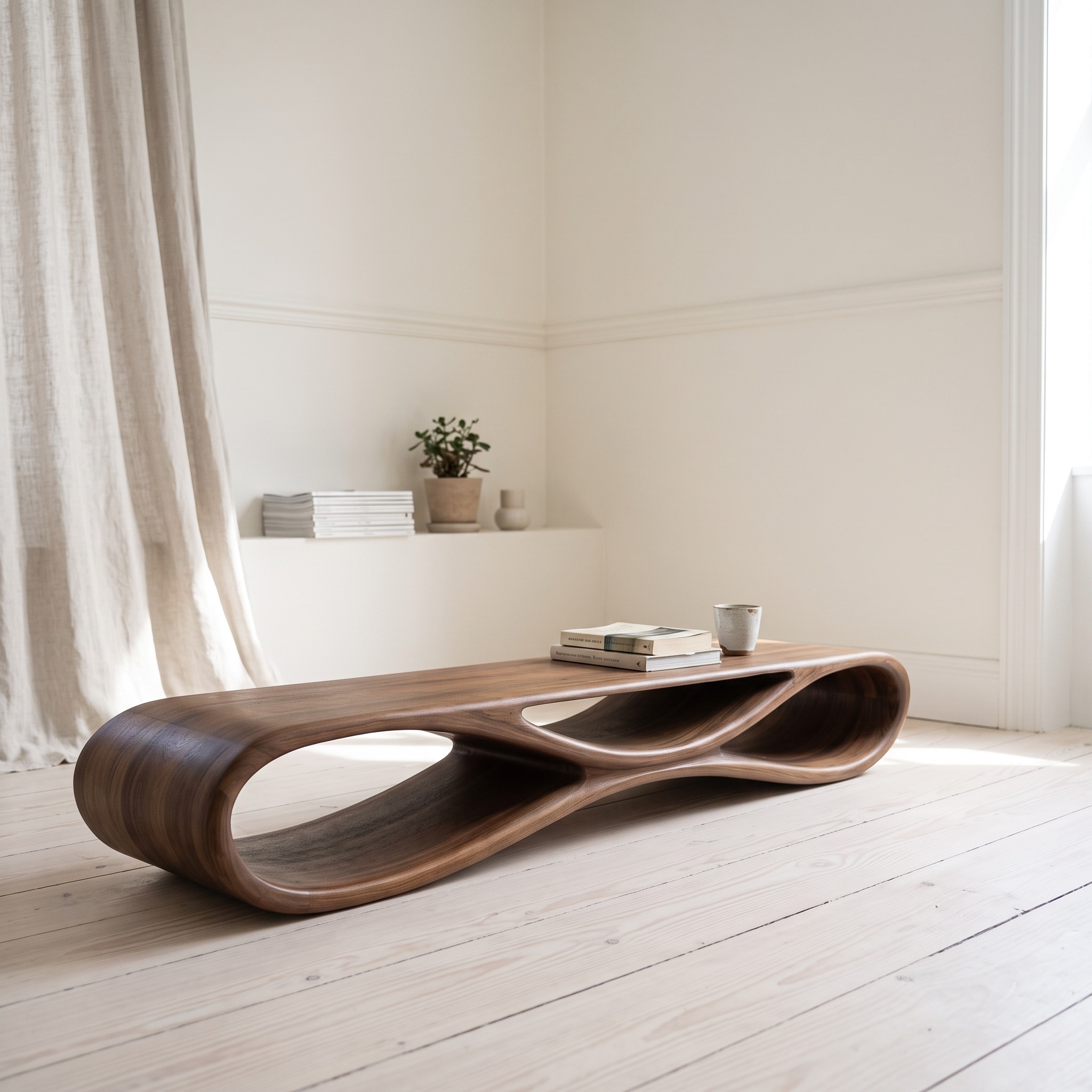 Modern Organic Wood Bench, Elegant Entryway Hallway Seating, Rustic Dining Accent Bench for Living Room