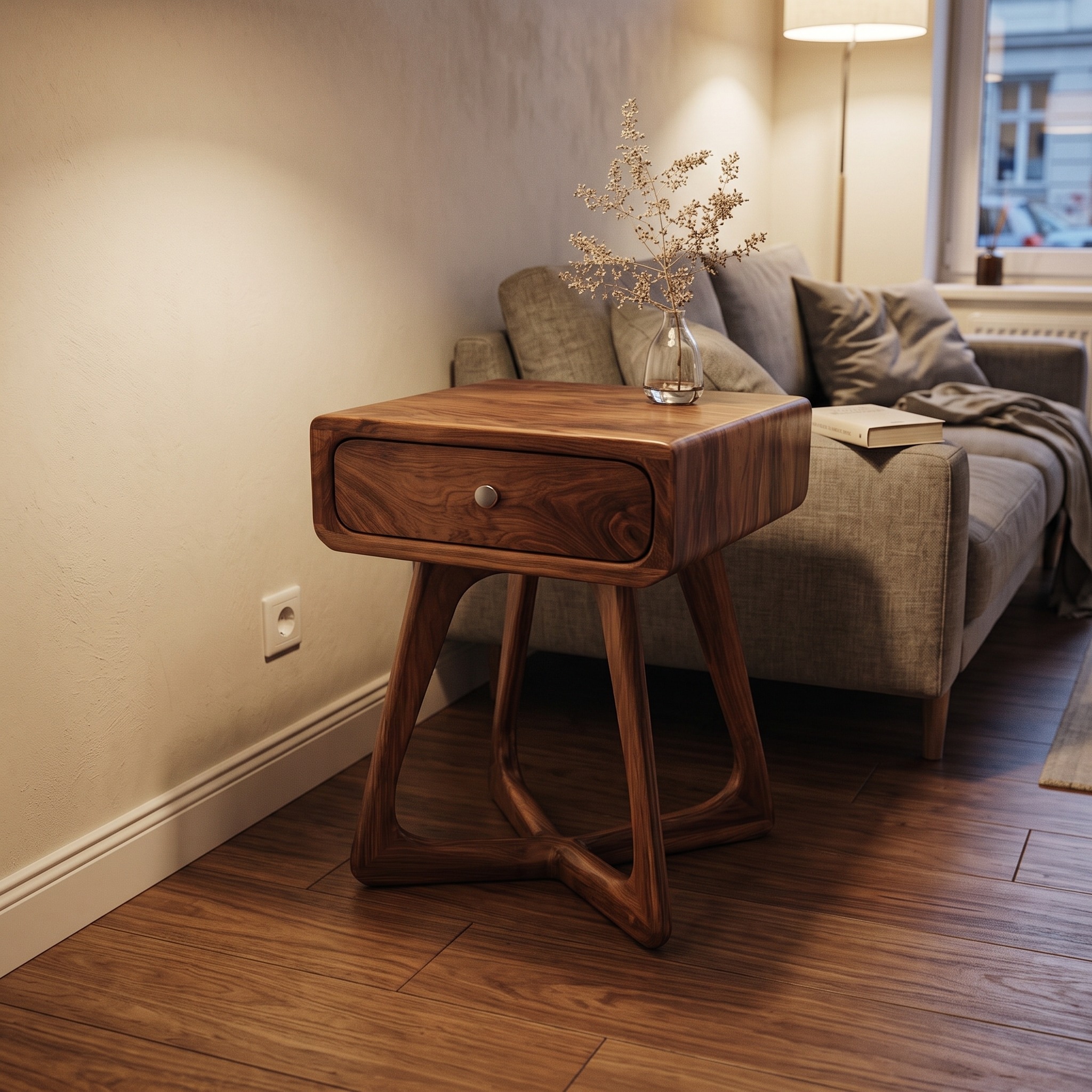 Modern Organic Wood Nightstand, Minimalist Bedside Table & Living Room Accent End Table, Model
