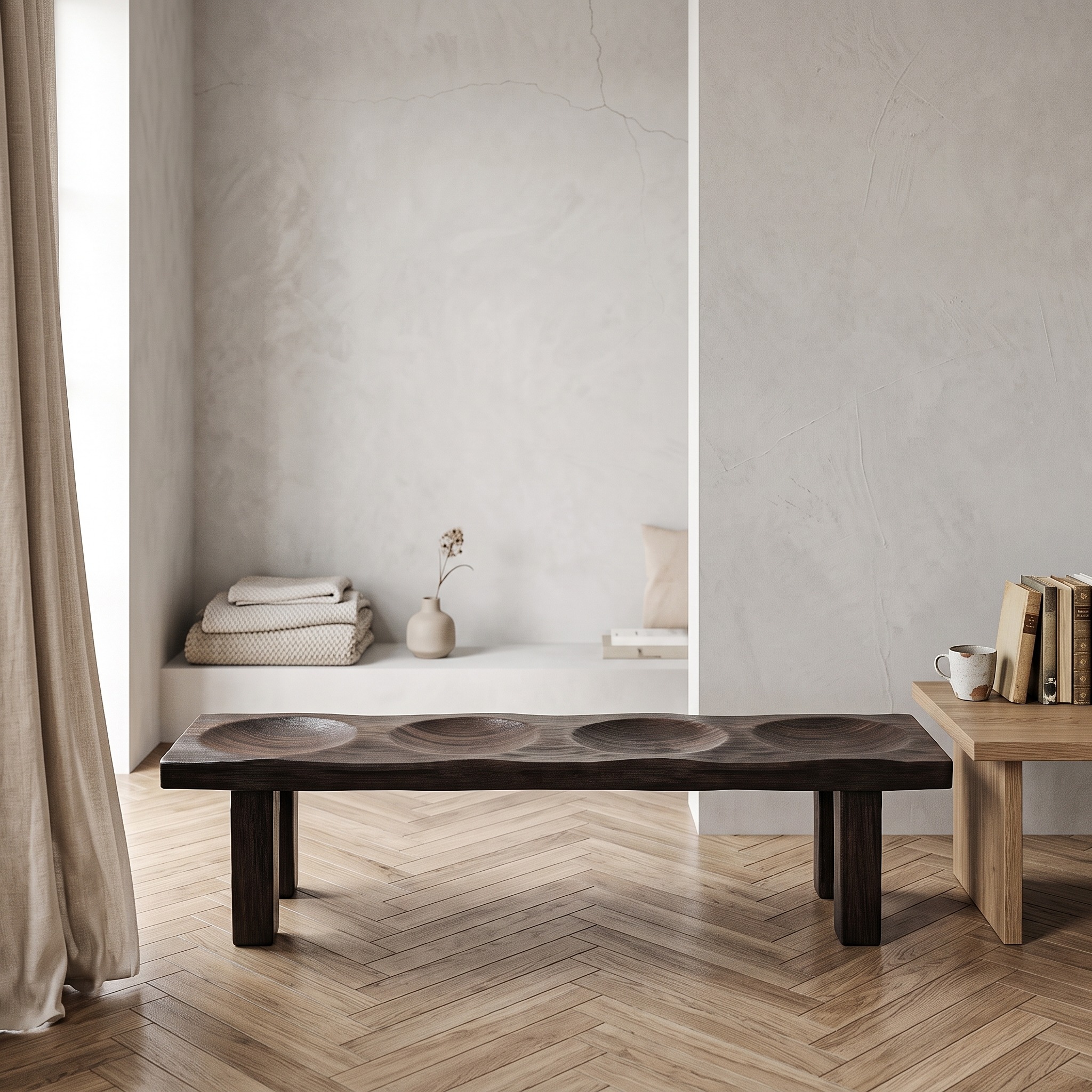 Modern Organic Wood Shower Bench, Handcrafted Waterproof Spa Bath Seat Stool for Luxury Bathroom Wet Room