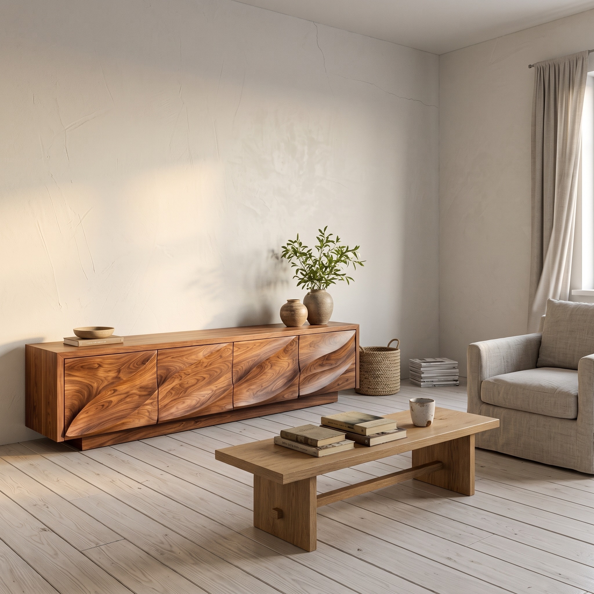 Modern Organic Wood TV Cabinet for Living Room