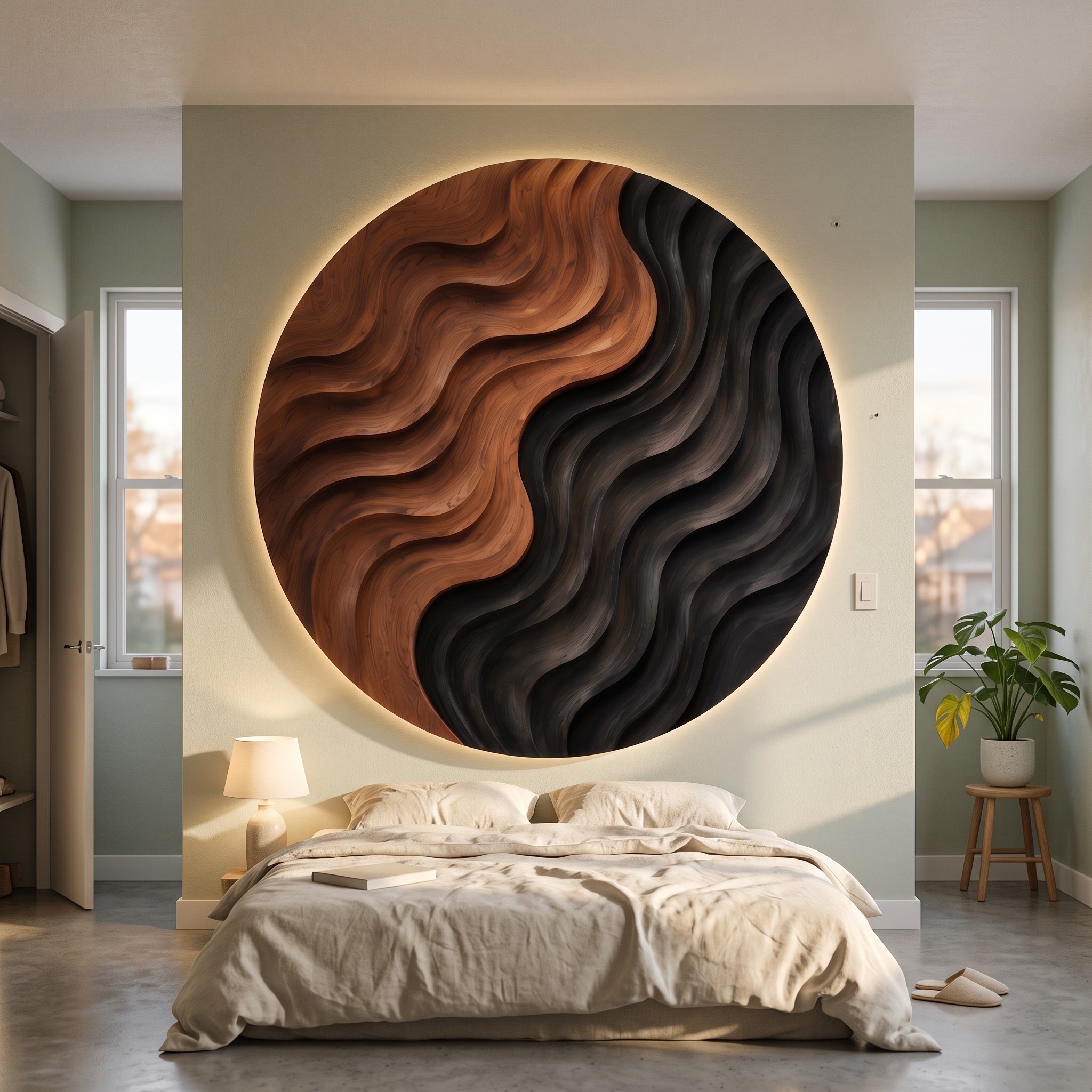 Modern Organic Wood Wall Sculpture, Abstract Wave Wall Art Decor Panel for Dining Room Breakfast Nook Kitchen