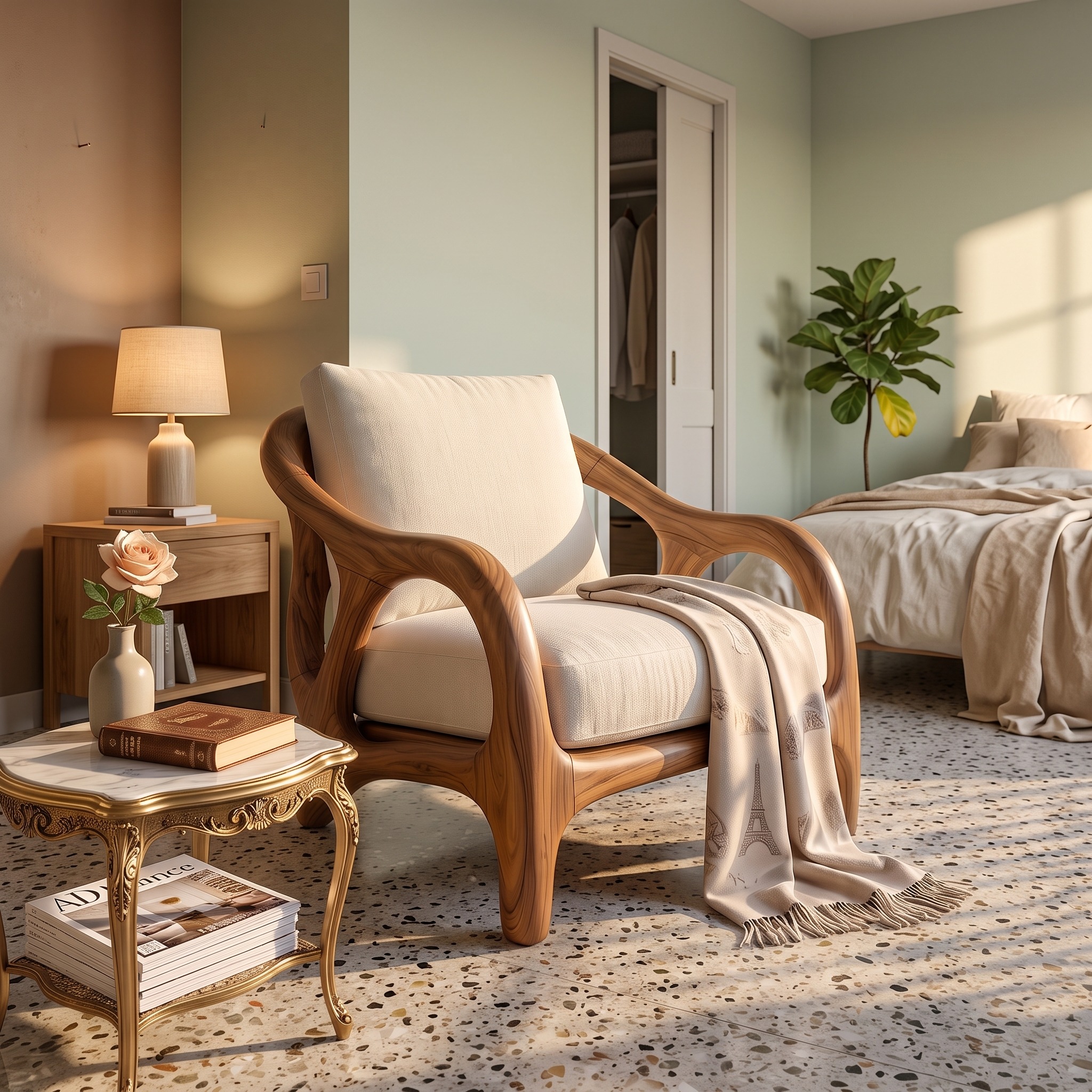 Modern Organic Wooden Armchair Grand Entryway