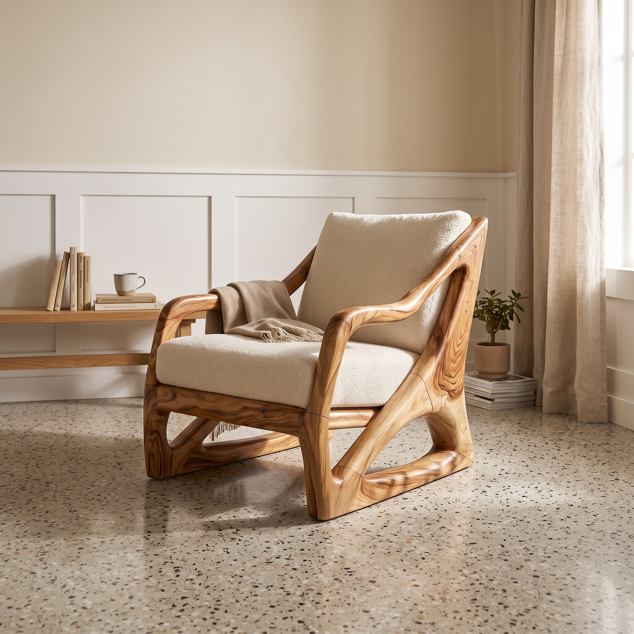 Modern Organic Wooden Armchair Luxury Living Space