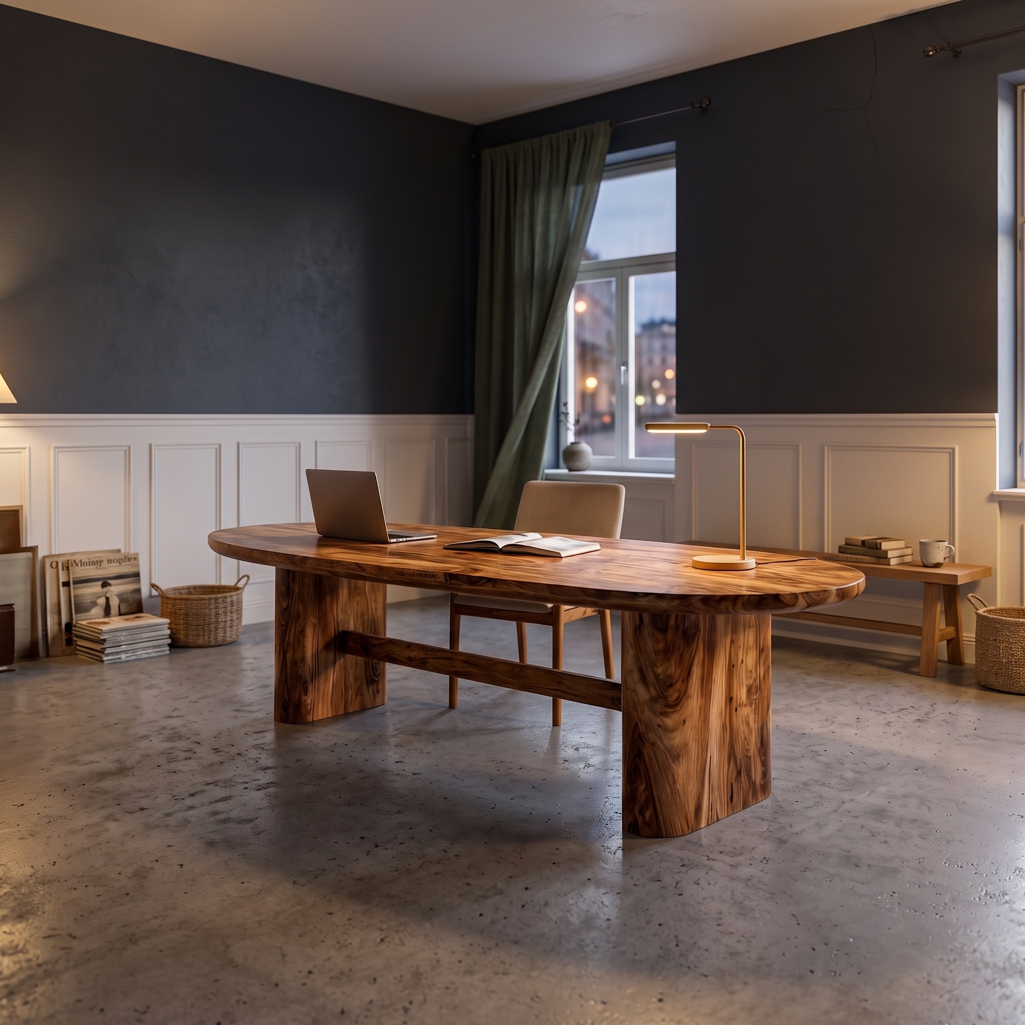 Modern Organic Wooden Desk, Natural Solid Wood Writing Desk with Sculptural Legs for Home Office