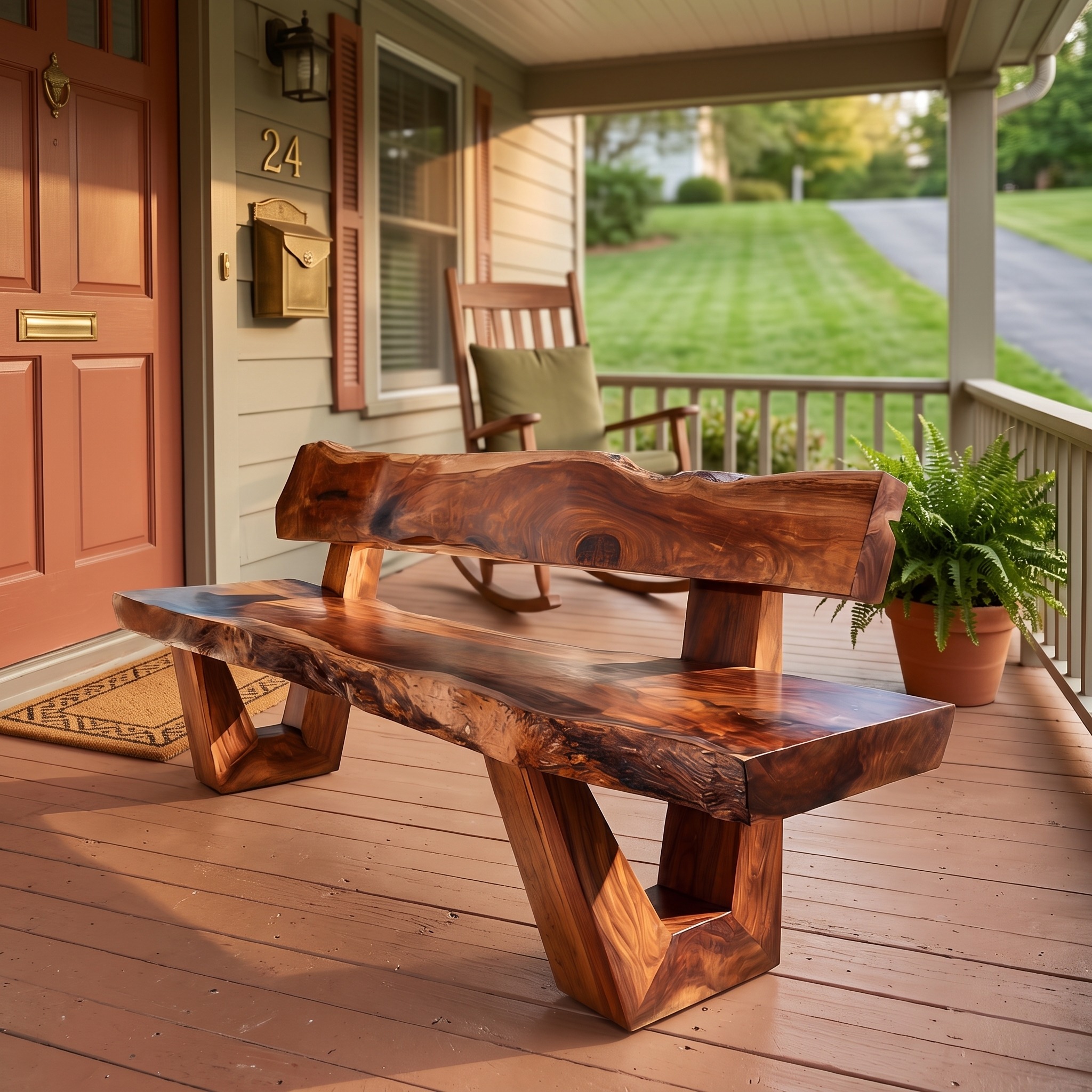 Modern Outdoor Wood Bench for Exterior Seating