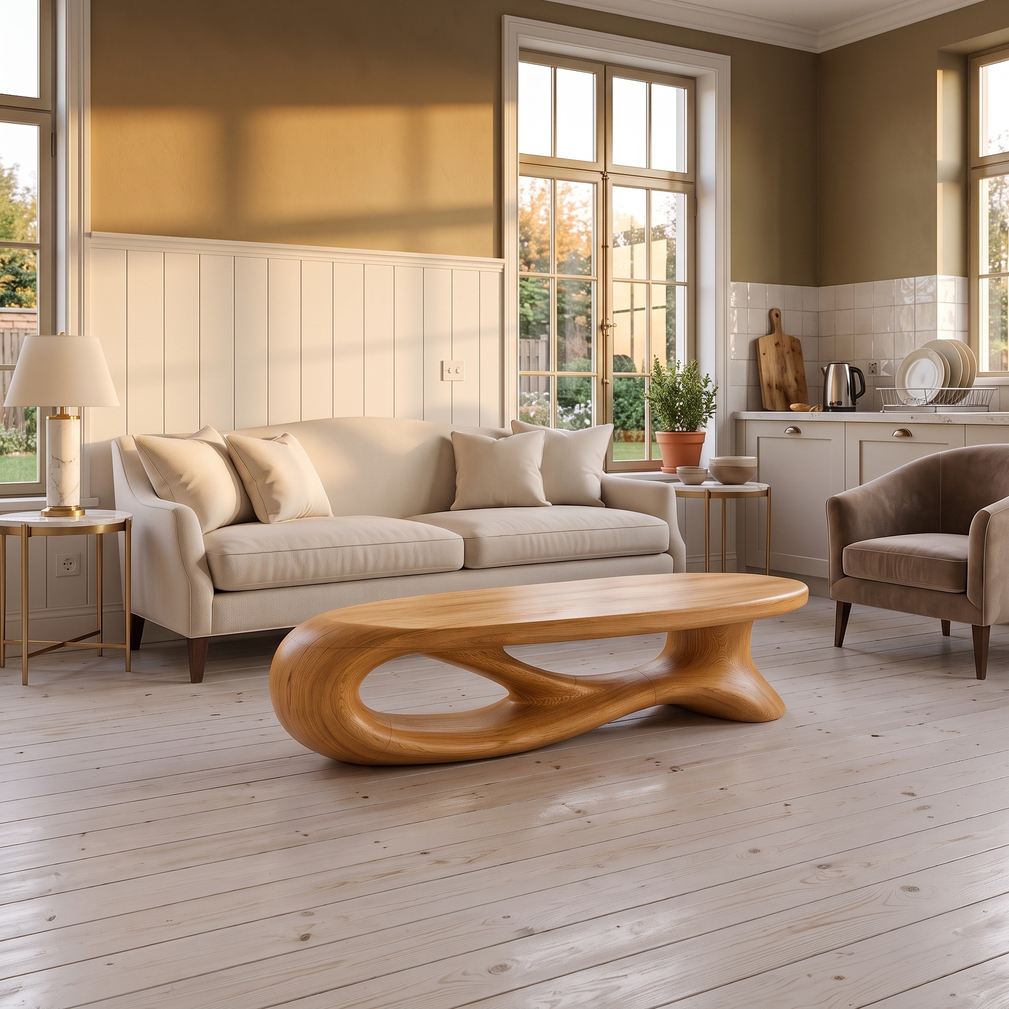Modern Oval Coffee Table with Smooth Curved Profile for Living Room