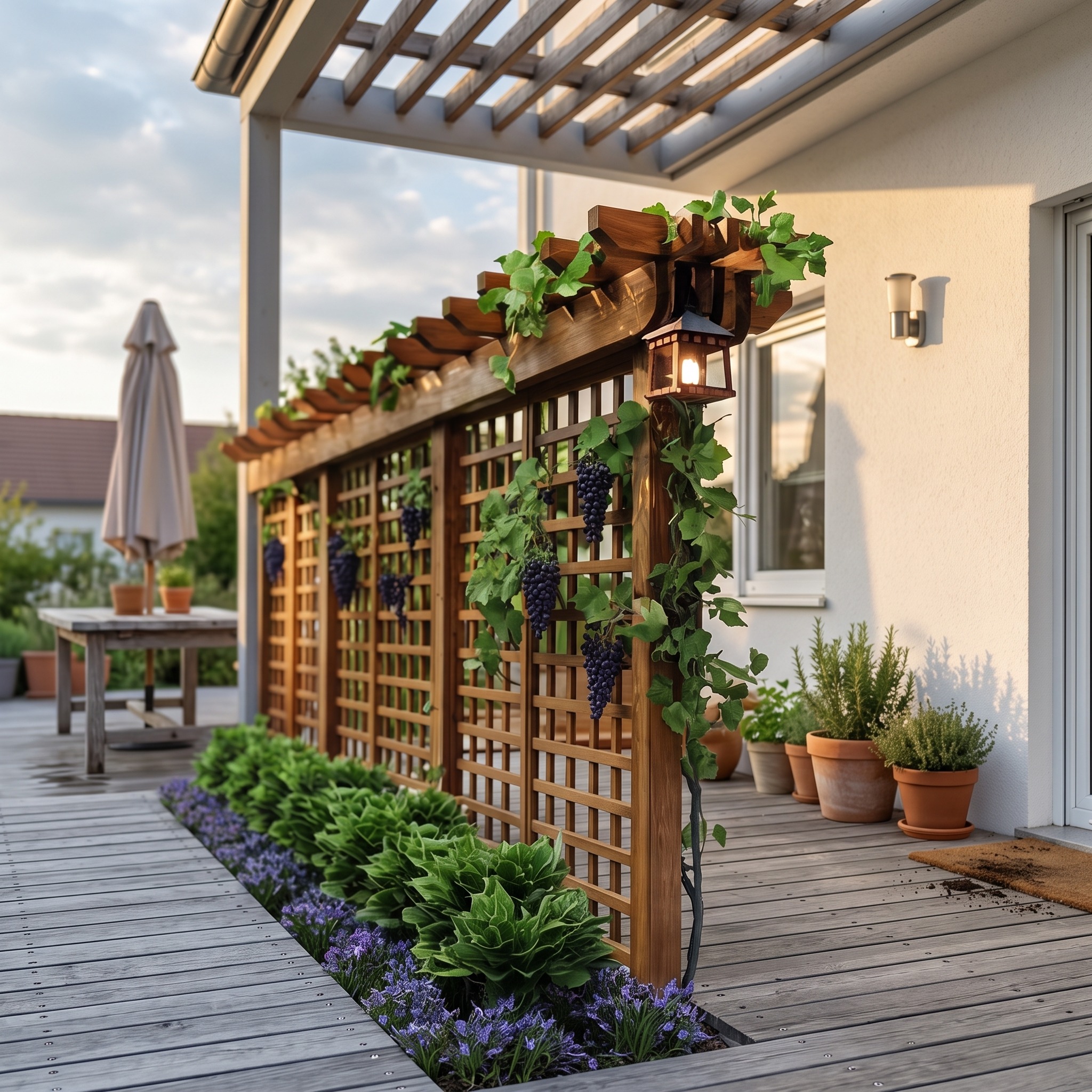 Modern Pergola Wall Divider for Garden Privacy and Climbing Vines
