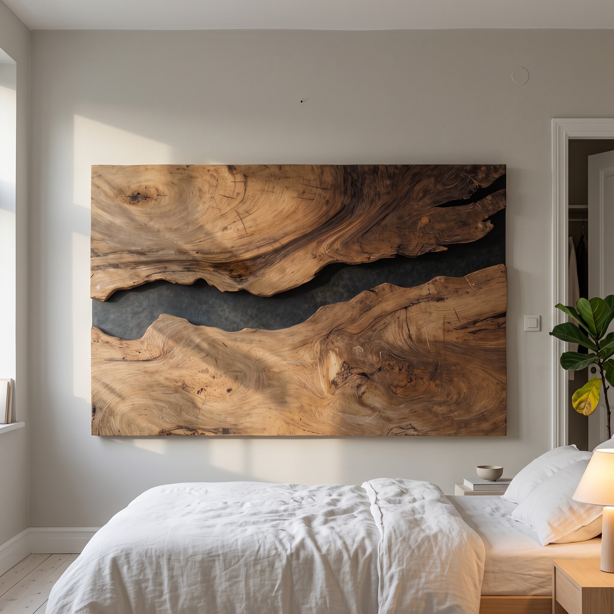 Modern Rectangular Wooden Wall Art, Handcrafted Geometric Solid Wood Wall Panel Decor for Living Room