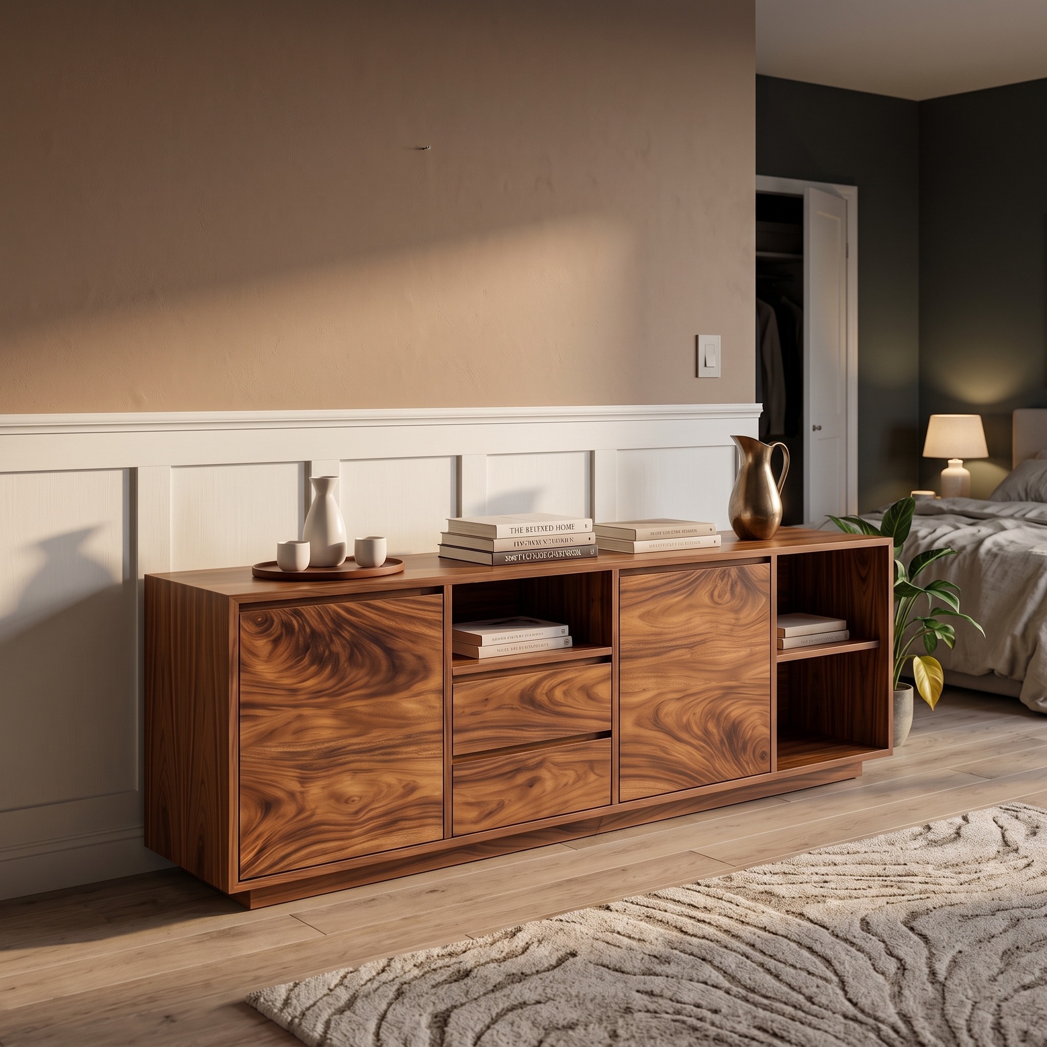 Modern Ripple Front Sideboard Open Entryway Hallway