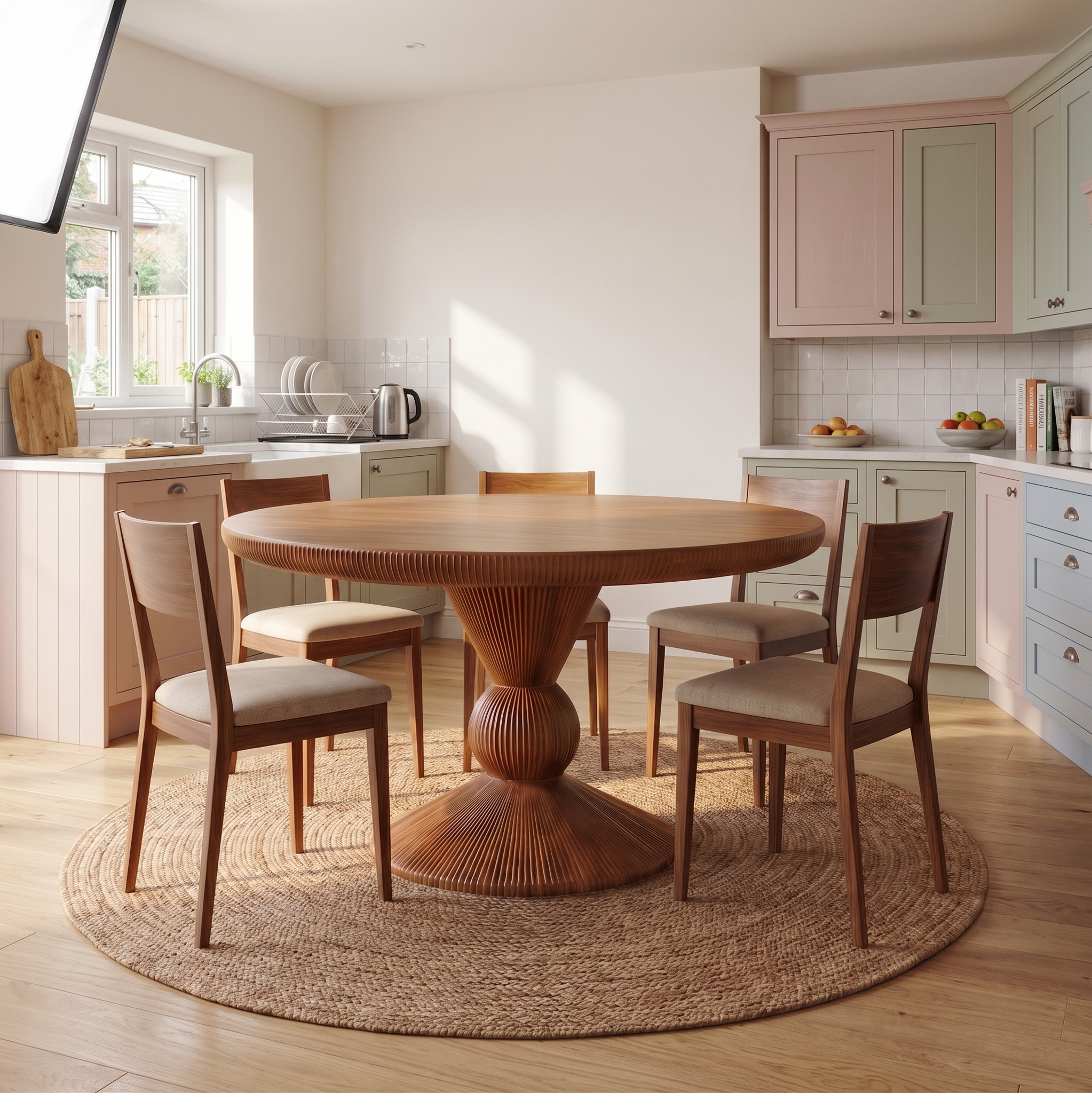 Modern Round Pedestal Dining Table, Handcrafted Solid Wood Kitchen Statement Table for Home Dining Room