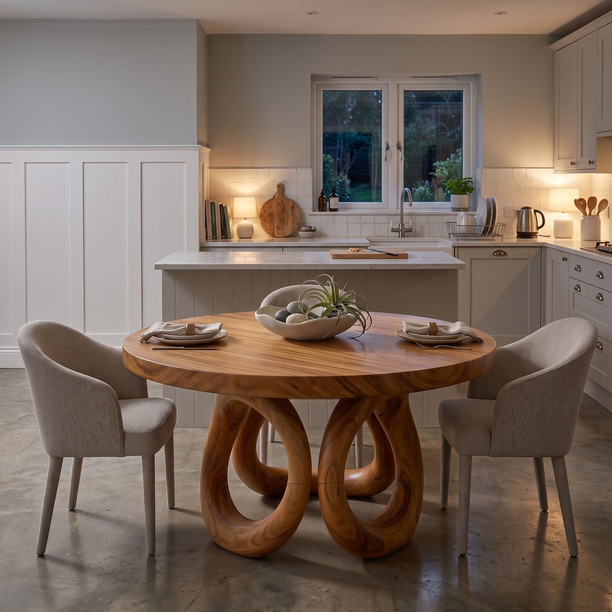 Modern Round Solid Wood Dining Set, Kitchen Table and Chair Set for Garden Kitchen and Patio Dining