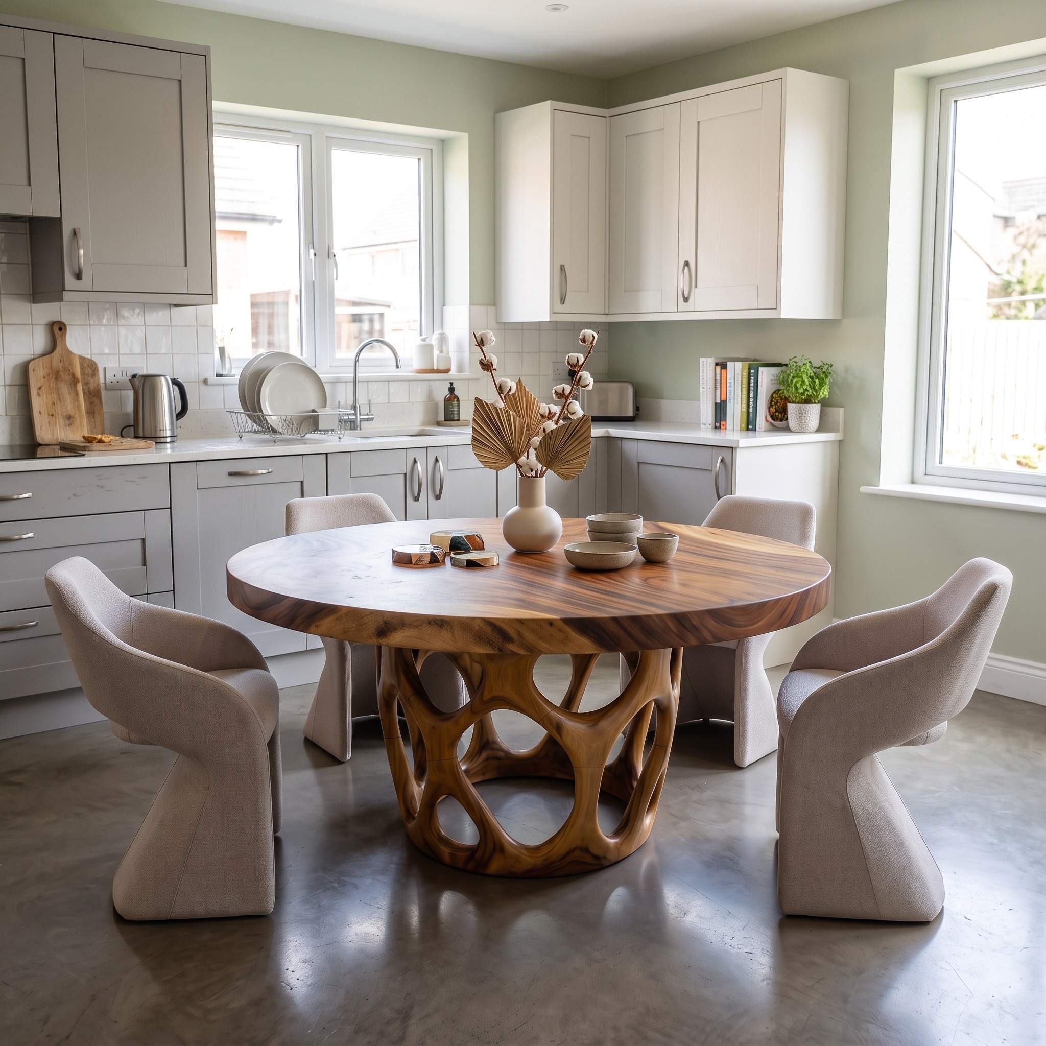 Modern Round Solid Wood Dining Table, Gathering Kitchen Table for Garden View Room and Breakfast Nook