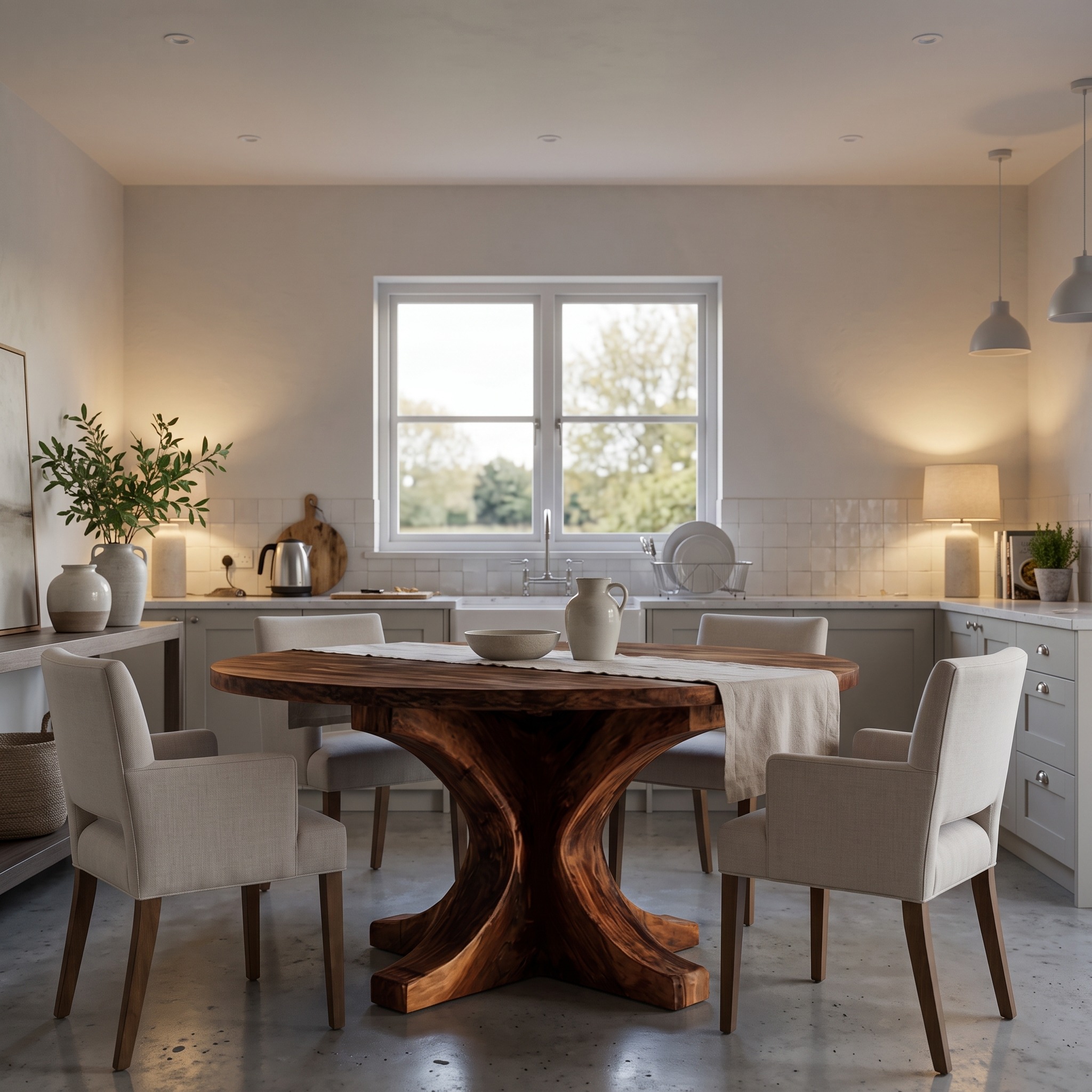 Modern Round Wooden Dining Table with Flared Base for Kitchen