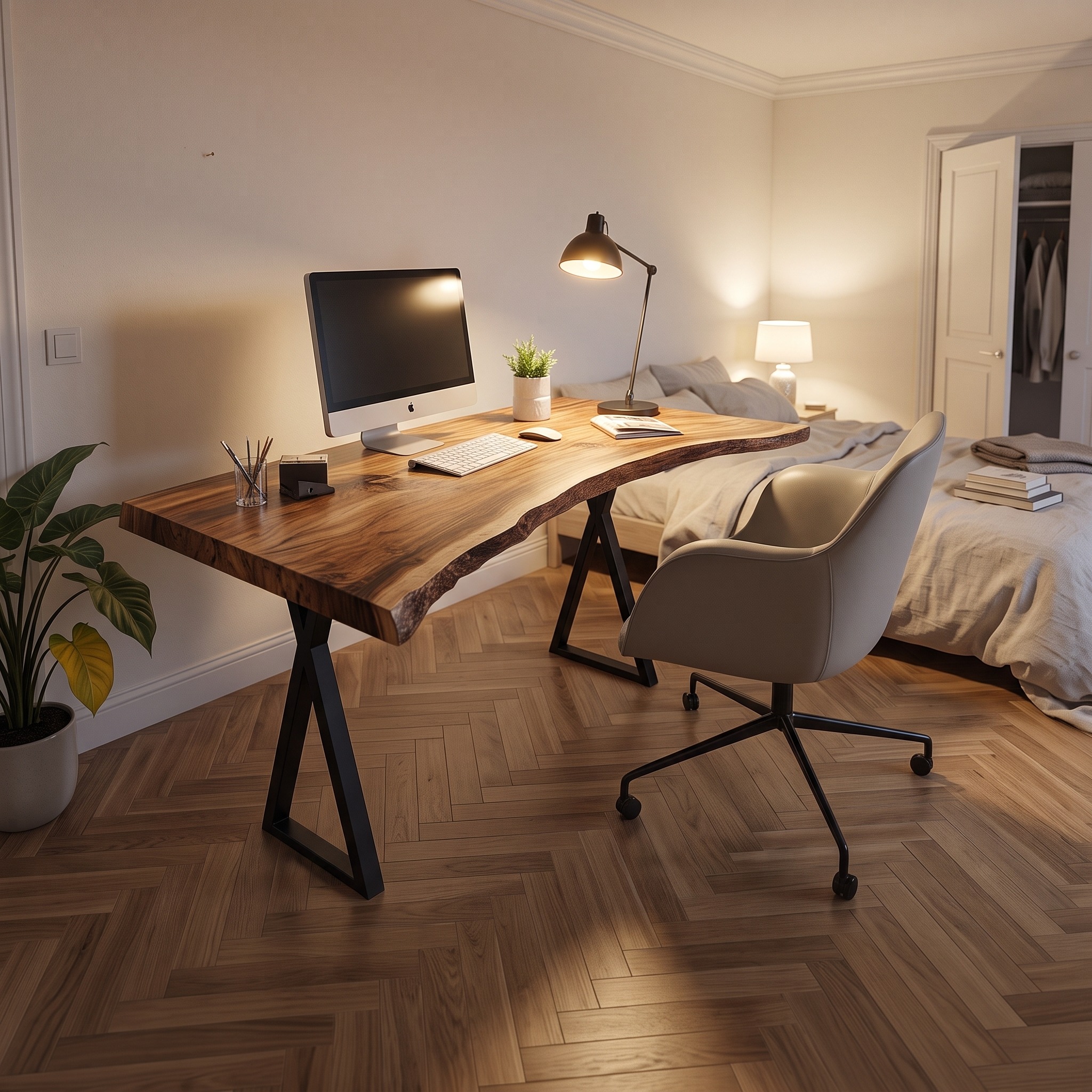 Modern Rustic Desk, Solid Wood Writing Computer Table for Bedroom, Art Studio & Home Office, Handcrafted Laptop Desk