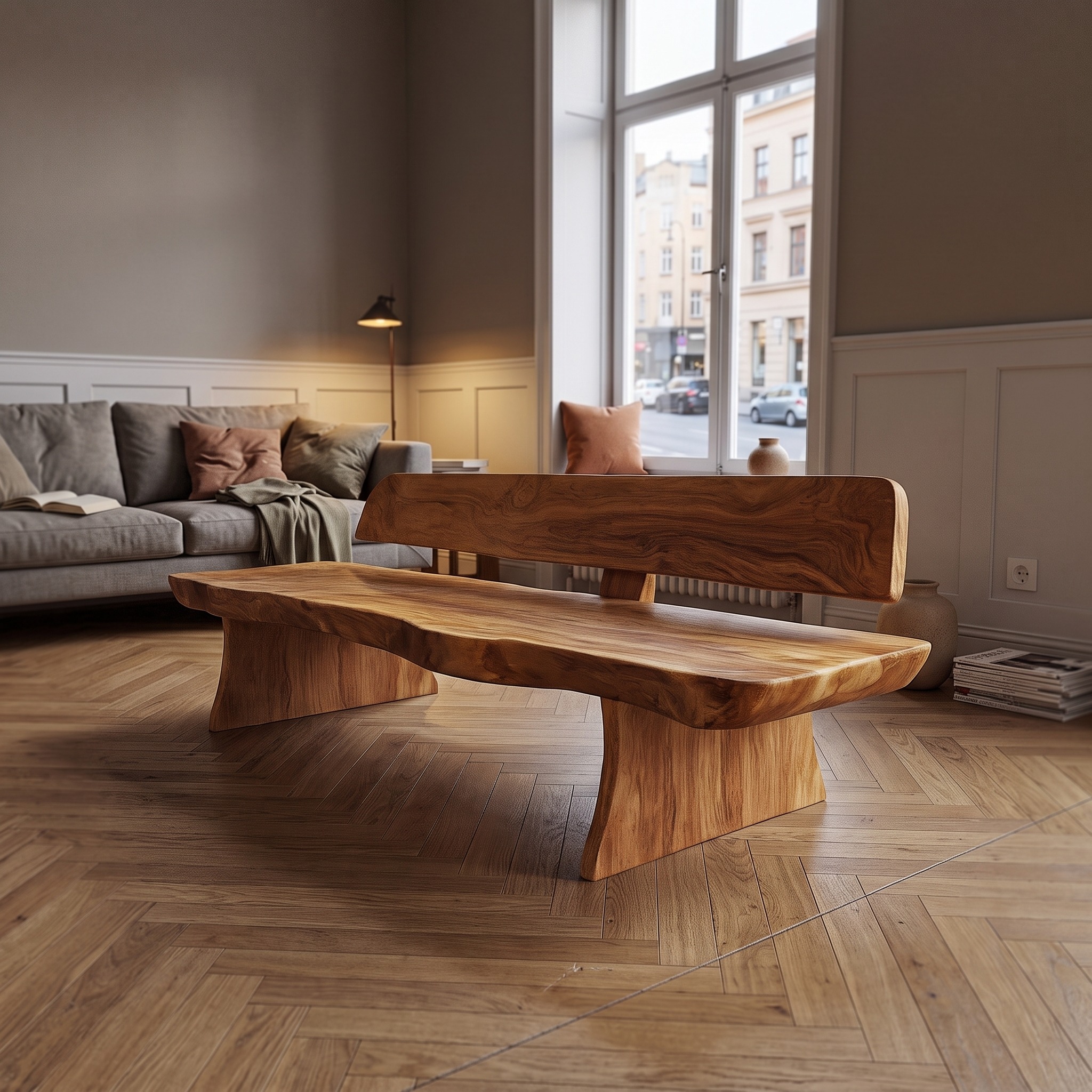 Modern Rustic Wood Bench Patio Indoor Outdoor
