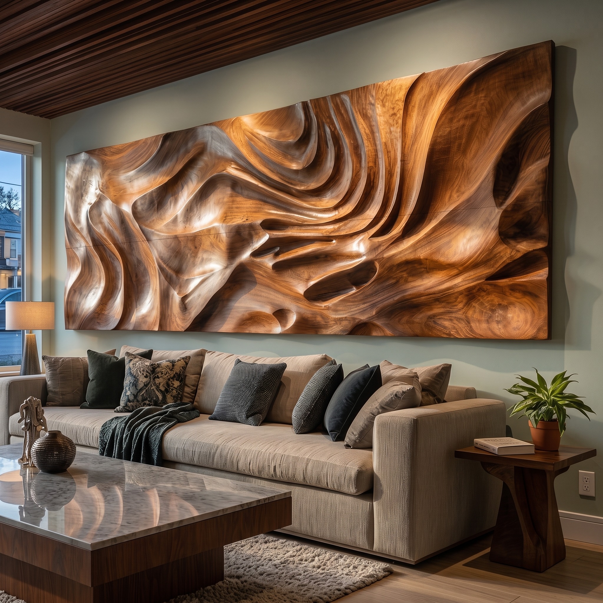 Modern Sculptural Abstract Wood Wall Art Living Room Wall Decor