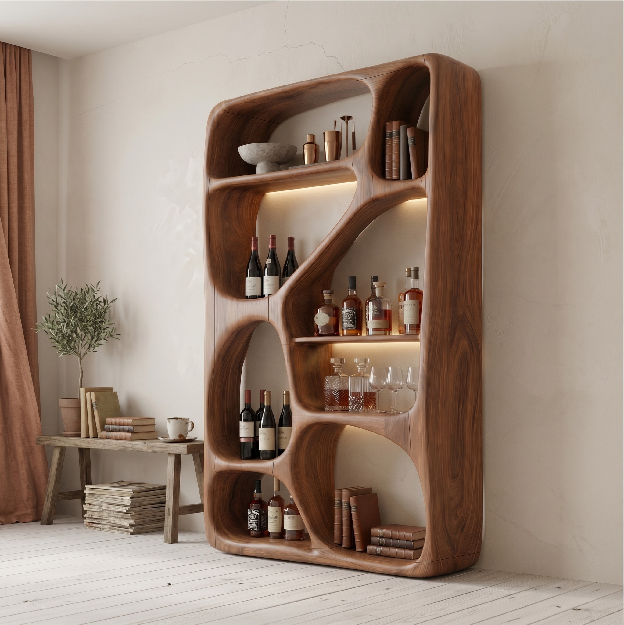 Modern Sculptural Bar Cabinet for Living Room and Home Bar