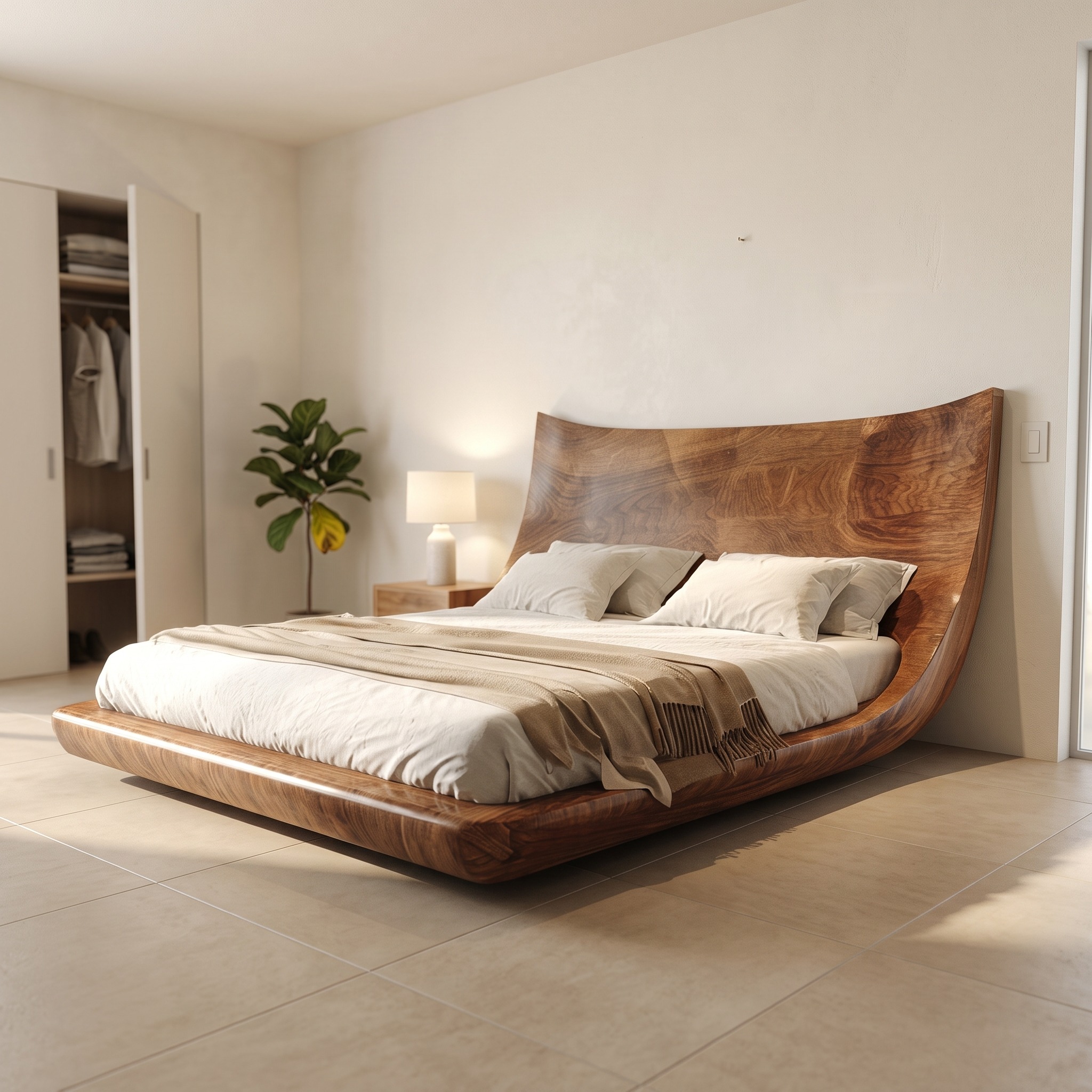 Modern Sculptural Bed Frame Contemporary Master Bedroom