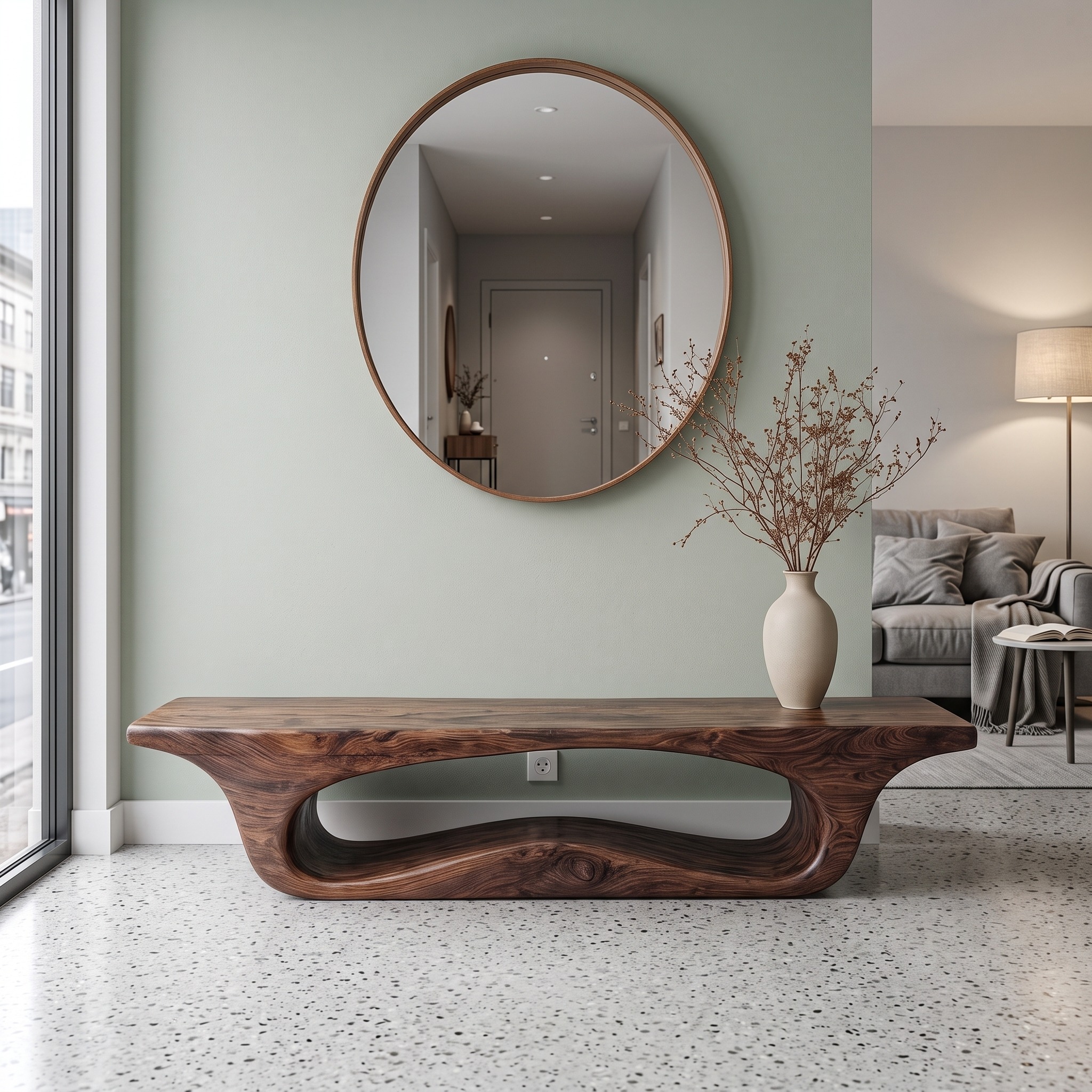 Modern Sculptural Bench for Entryway or Living Room