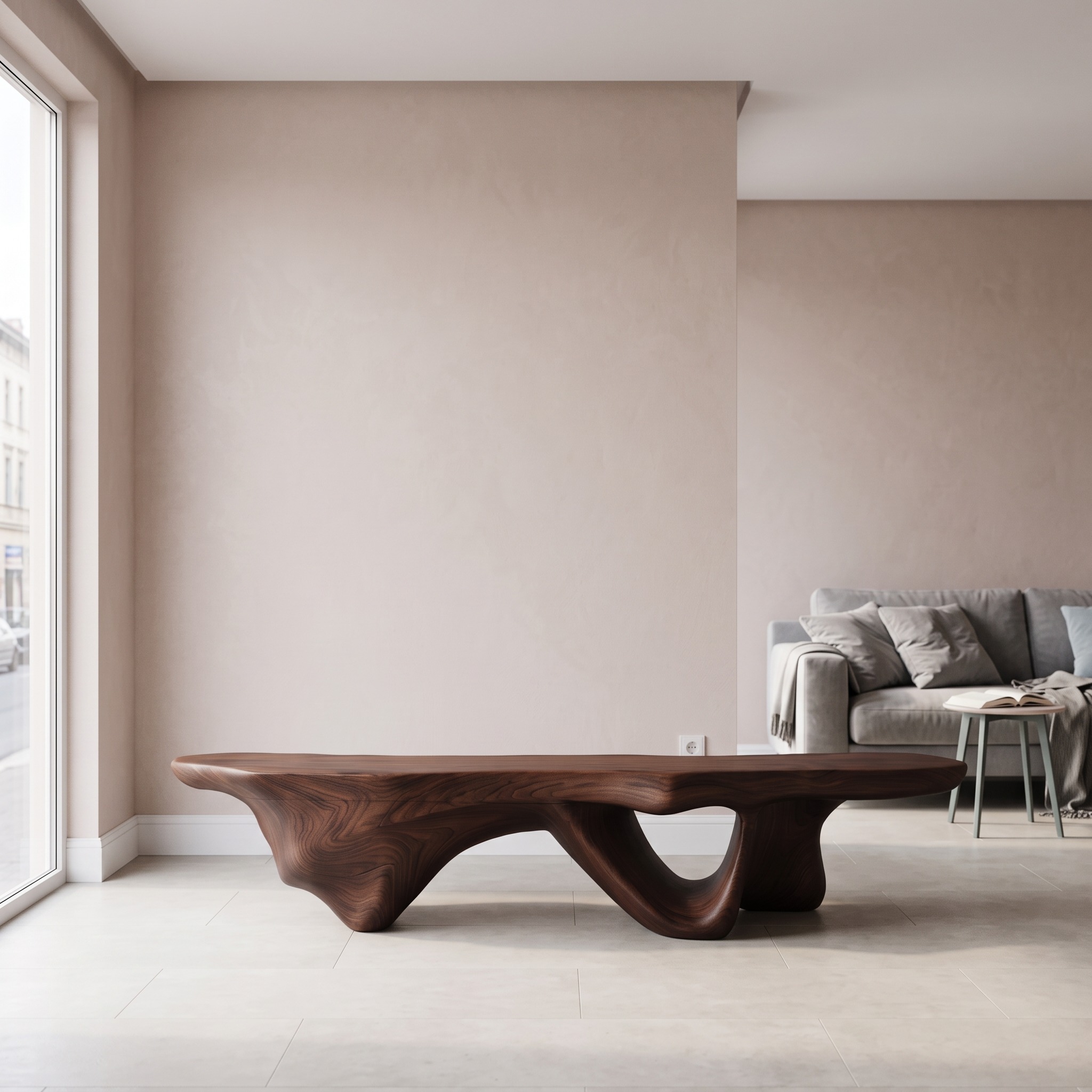 Modern Sculptural Bench with Flowing Curved Design, Contemporary Living Room Accent Seating, Hallway Bench