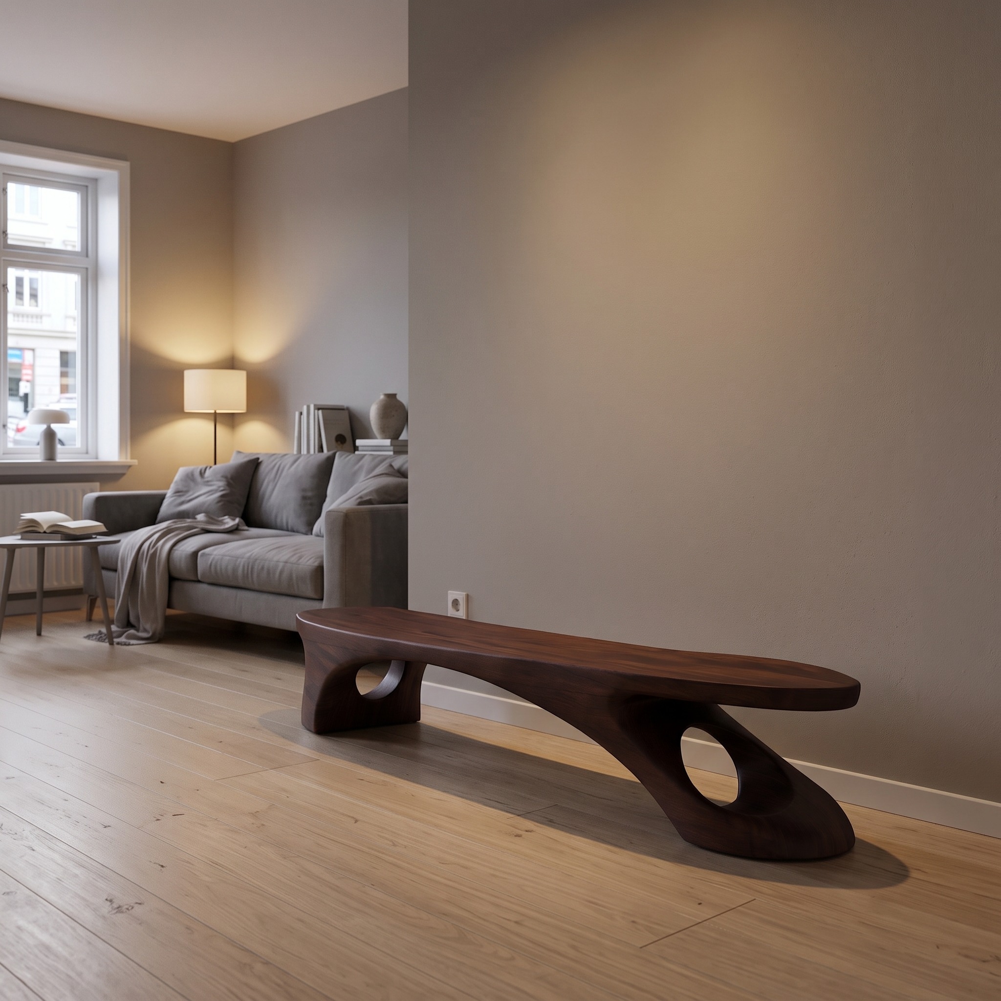 Modern Sculptural Bench with Organic Design for Entryway