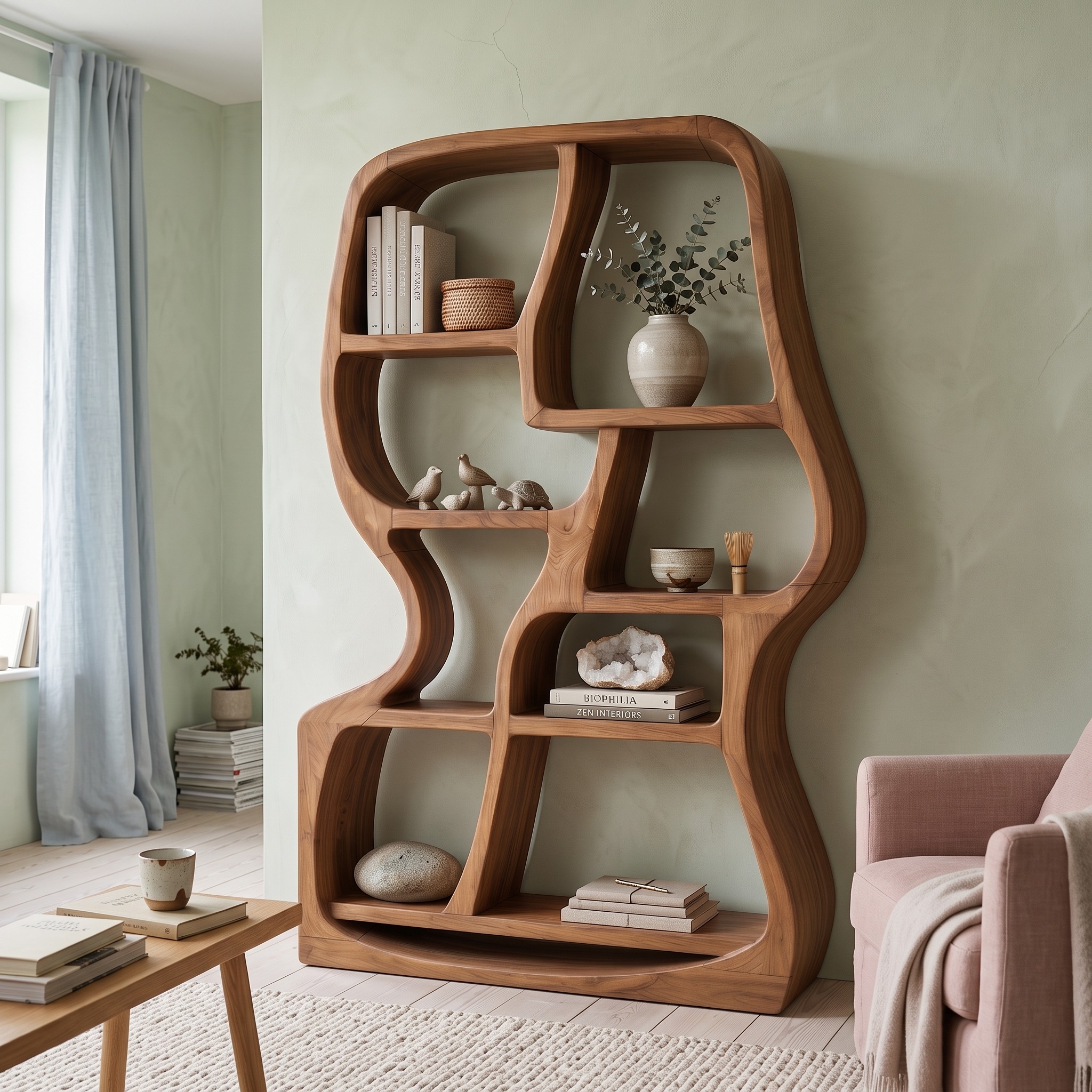 Modern Sculptural Bookshelf for Home Library Display