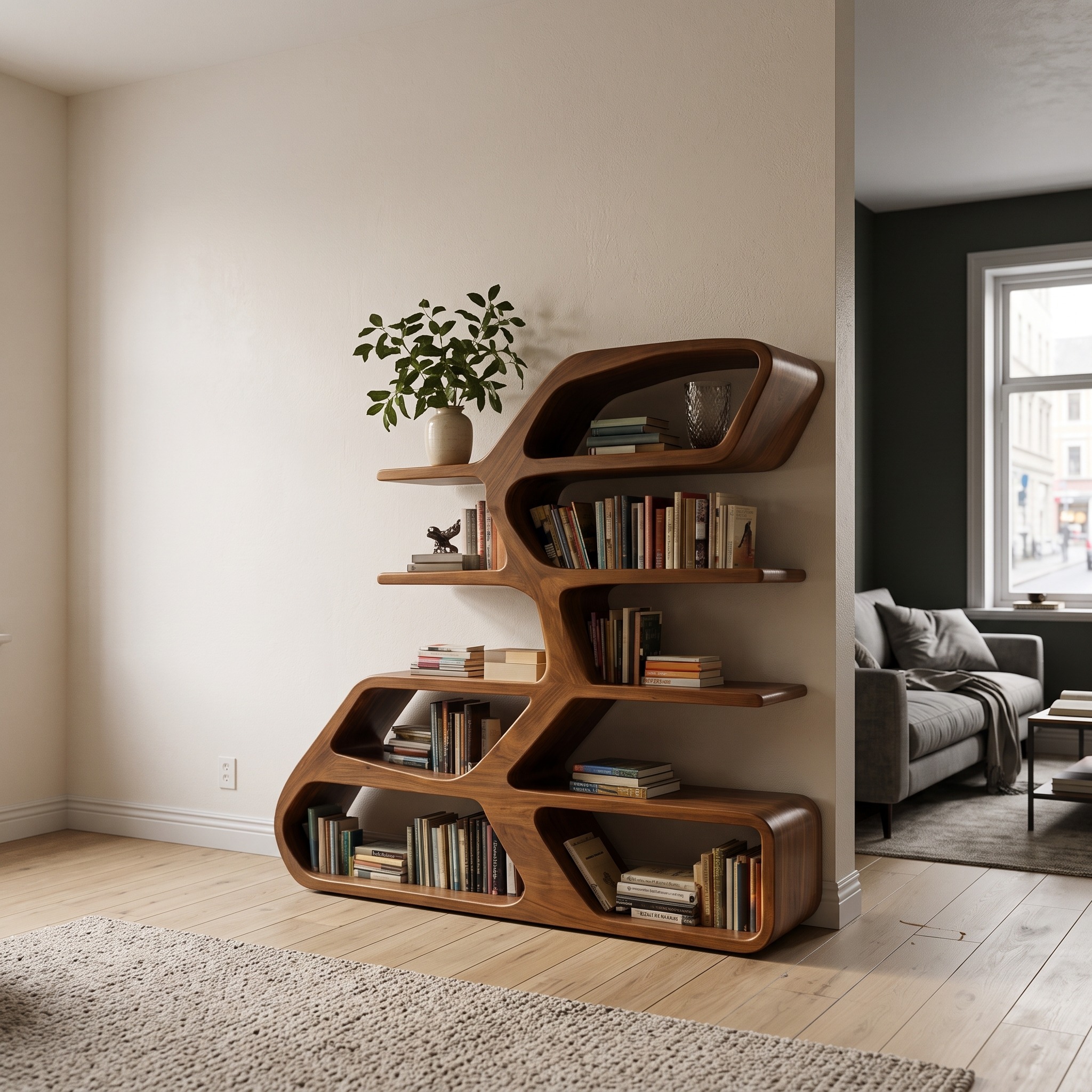 Modern Sculptural Bookshelf for Living Room Decor