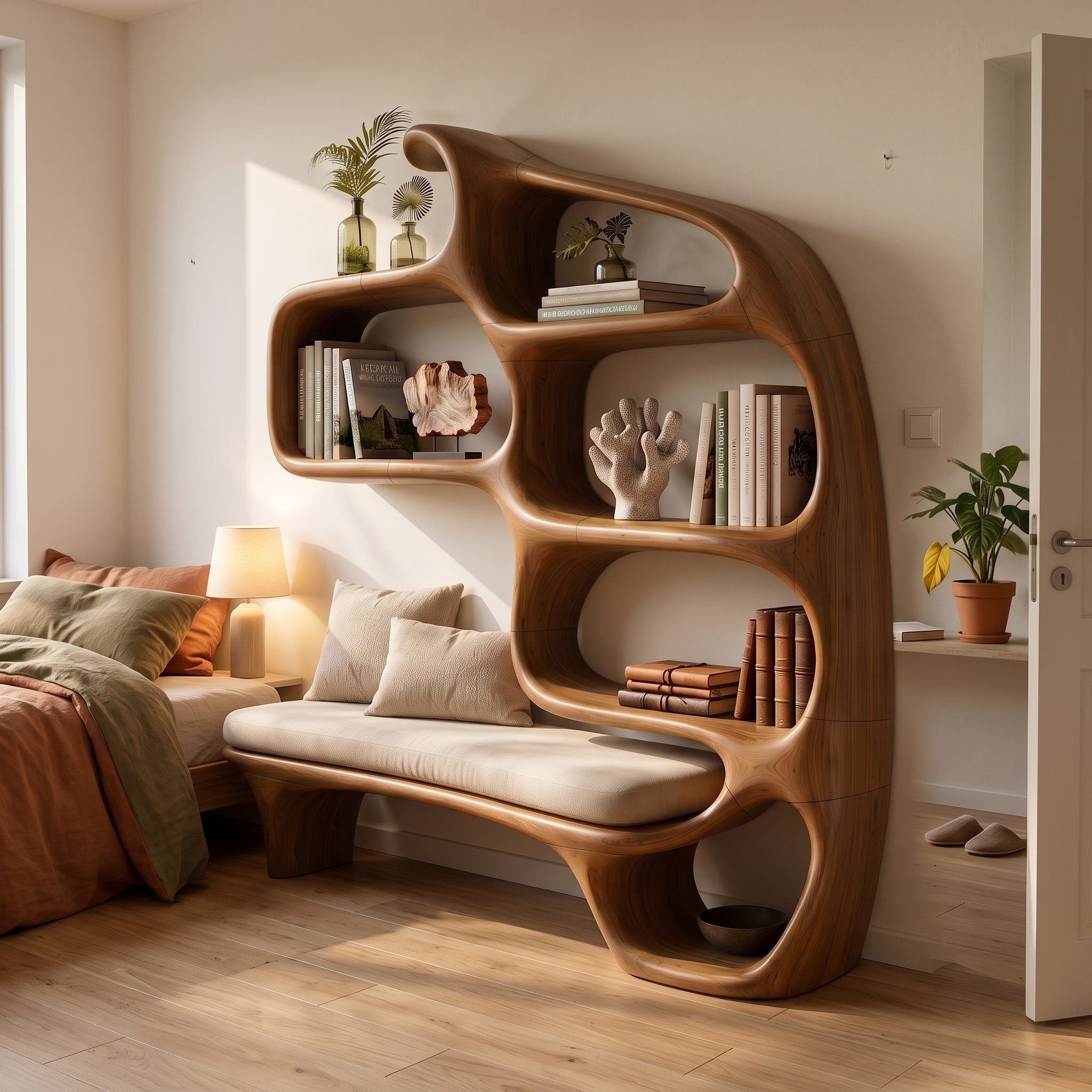 Modern Sculptural Bookshelf for Stylish Reading Space