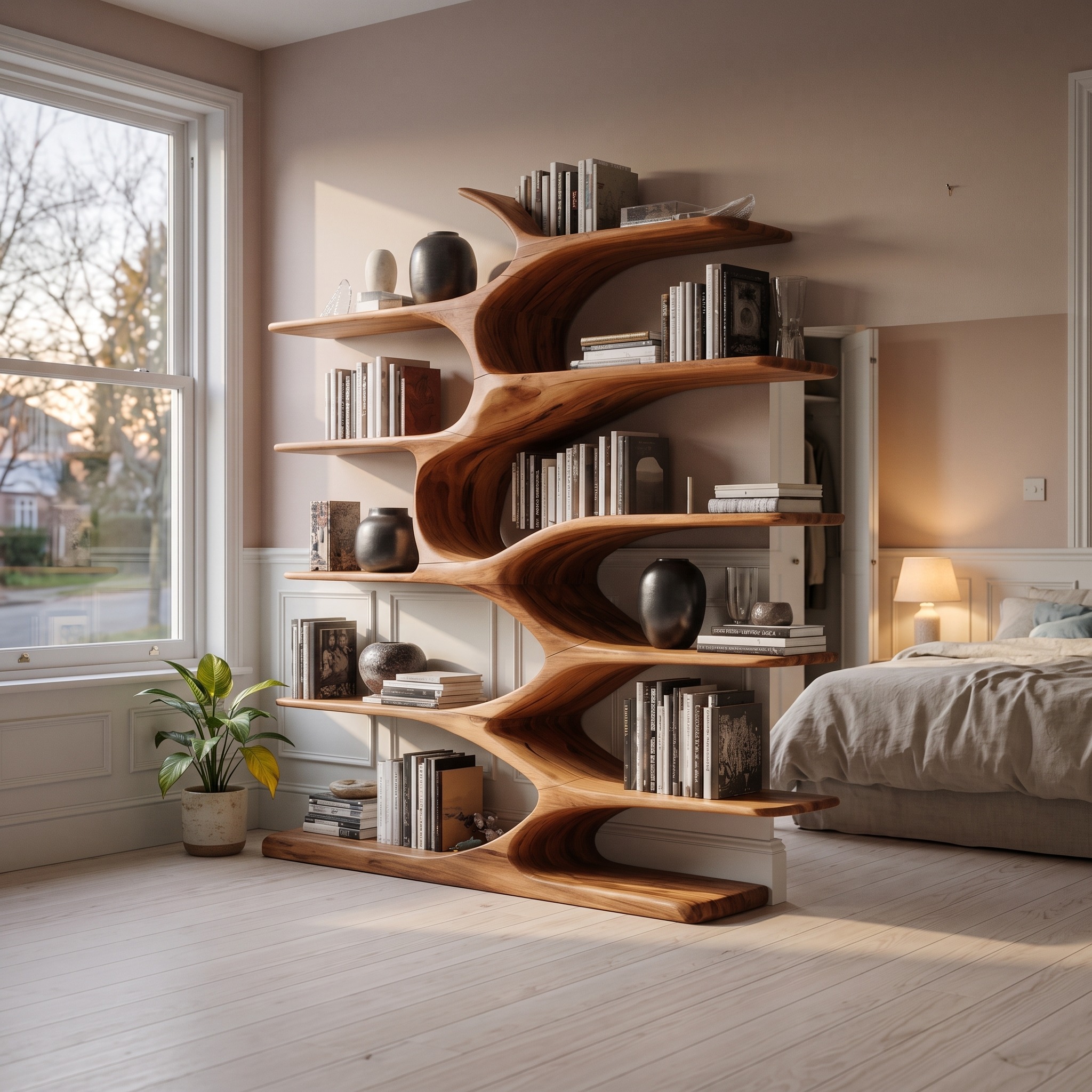Modern Sculptural Bookshelf with Organic Design for Living Room
